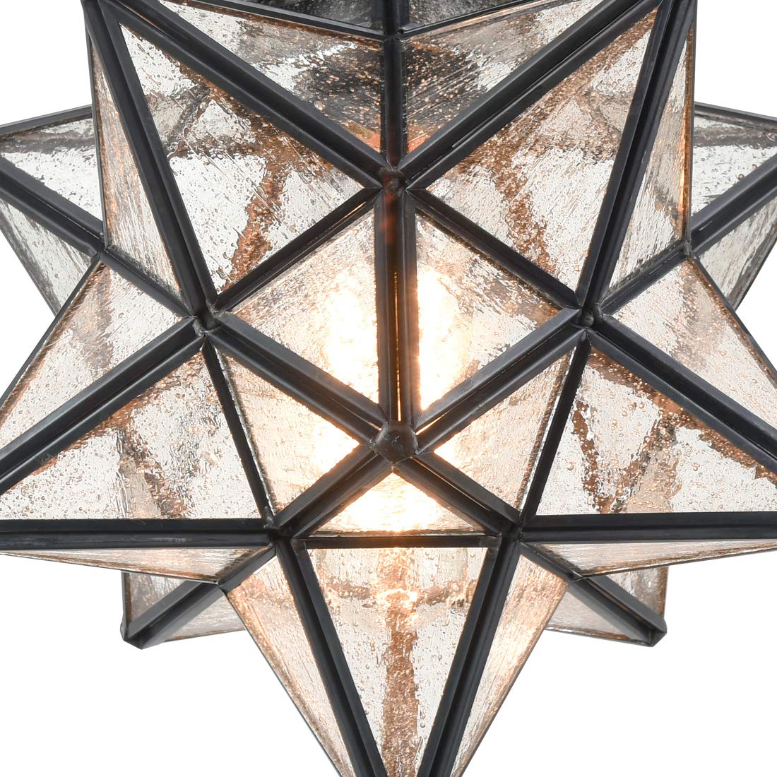 AXILAND Moravian Star Light Flush Mount Ceiling Light Black with Seeded Glass Shade for Living Room Bedroom Kitchen Hallway