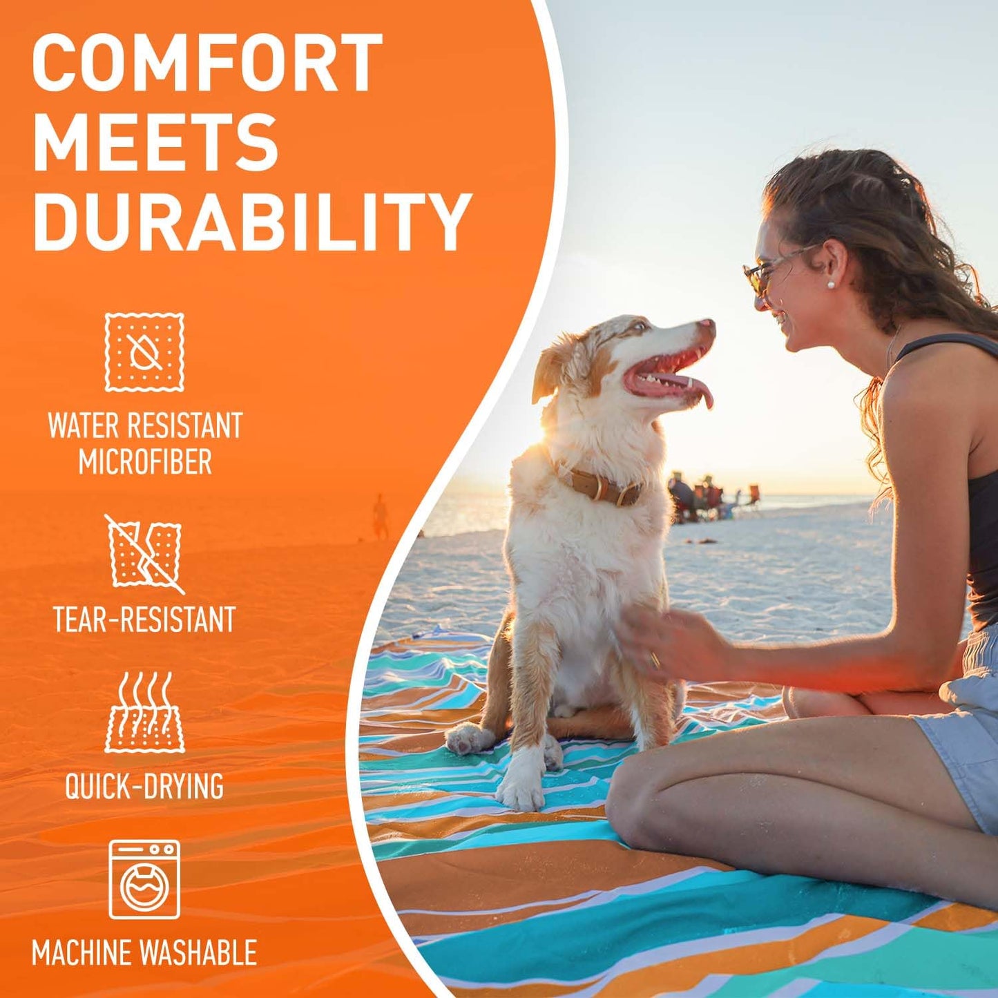 Everlasting Comfort Large Beach Blanket Waterproof & Sandproof - 80" x 80"/ 6.7ft x 6.7ft - Lightweight Picnic Mat, Camping Necessities for 4 People - Accessories for Outdoor Festivals - Orange