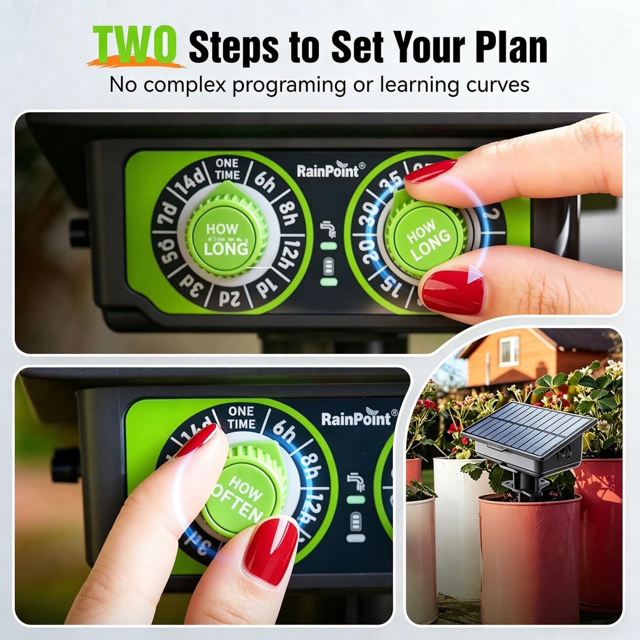RAINPOINT Easy-Setup Solar Drip Irrigation System Outdoor & Indoor, Automatic Plant Waterer Device Kit Beginner-Friendly Garden Raised Bed Grow Tent Water 10-15 Plants