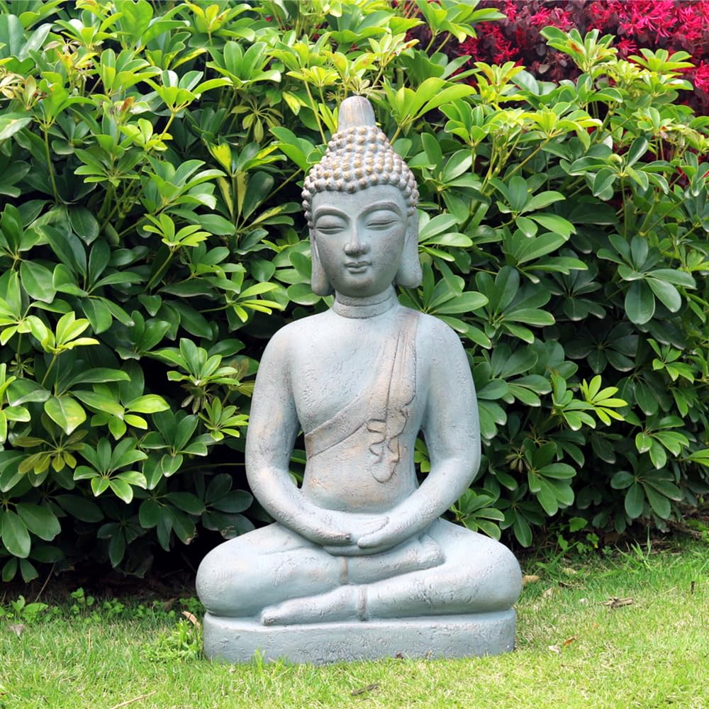 VANZUNE MGO Buddha Statue 26''H Meditative Indian Buddha Statue Buddha Sculpture with Dhyana Mudra Hand Gesture for Tranquil Home Decor Living Room Bedroom Office Tabletop and Gifts, Gray