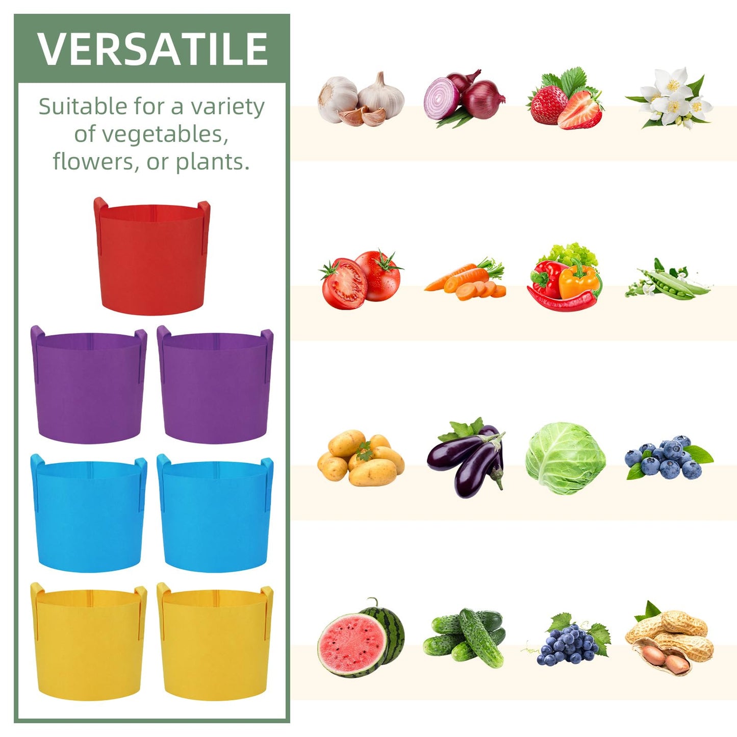 LITLANDSTAR 7-Pack 15 Gallon Colorful Grow Bags, Thickened Nonwoven Plant Fabric Pots with Handles, Heavy Duty Garden Planting Bag for Vegetable, Herbs & Flowers, Come with 4 Colors