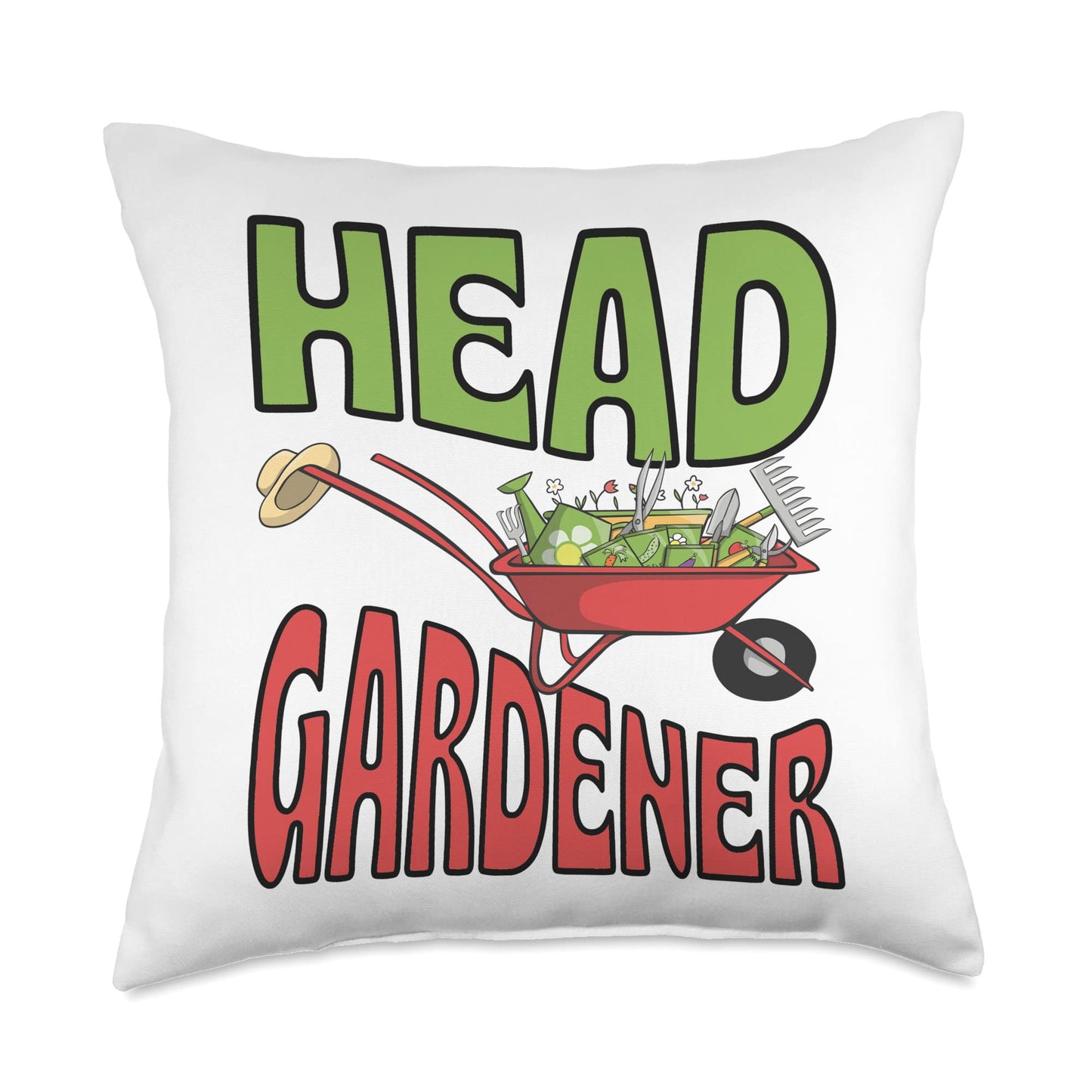 Head Gardener Cute Summer Wheelbarrow Vegetable Garden Throw Pillow