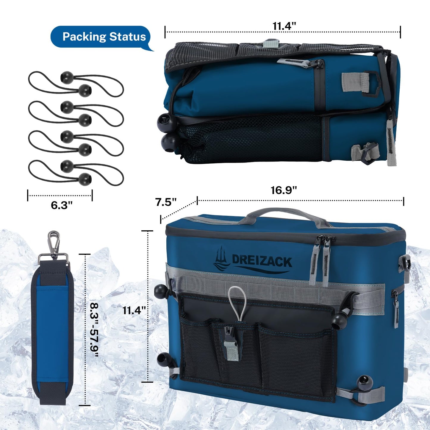 Dreizack Kayak Cooler Behind Seat for Kayak with Lawn Chair Style Seat Cooler Bag Behind Seat, Splash Seat Ice Chest Cooler Kayak Accessories for Kayaking Camping Travel Beaches