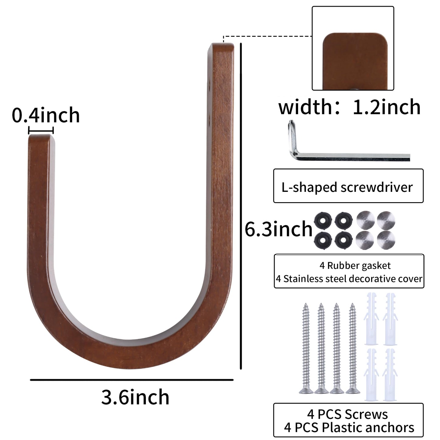 OCIOLI 2 Set Curtain Tiebacks & Holdbacks - Natural Wood Wall-Mounted U-Shaped Hooks with Stainless Steel Screws, Durable Curtain Tie Backs, Pull Backs for Drapery & Window Decor (Coffee, 2)