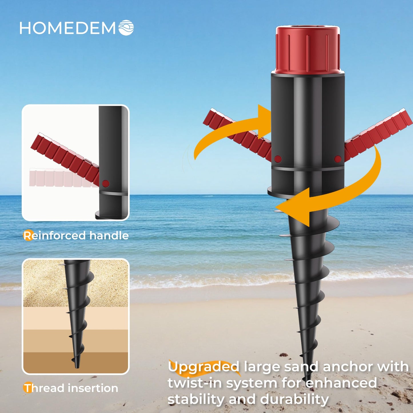 HOMEDEMO 7FT Beach Umbrella with Curtain, Beach Umbrella for Sand with Large Spiral Sand Anchor & Carry Bag, Heavy Duty Windproof Outdoor Umbrellas, UPF 50+ Protection, Parasol, Navy Blue Stripe
