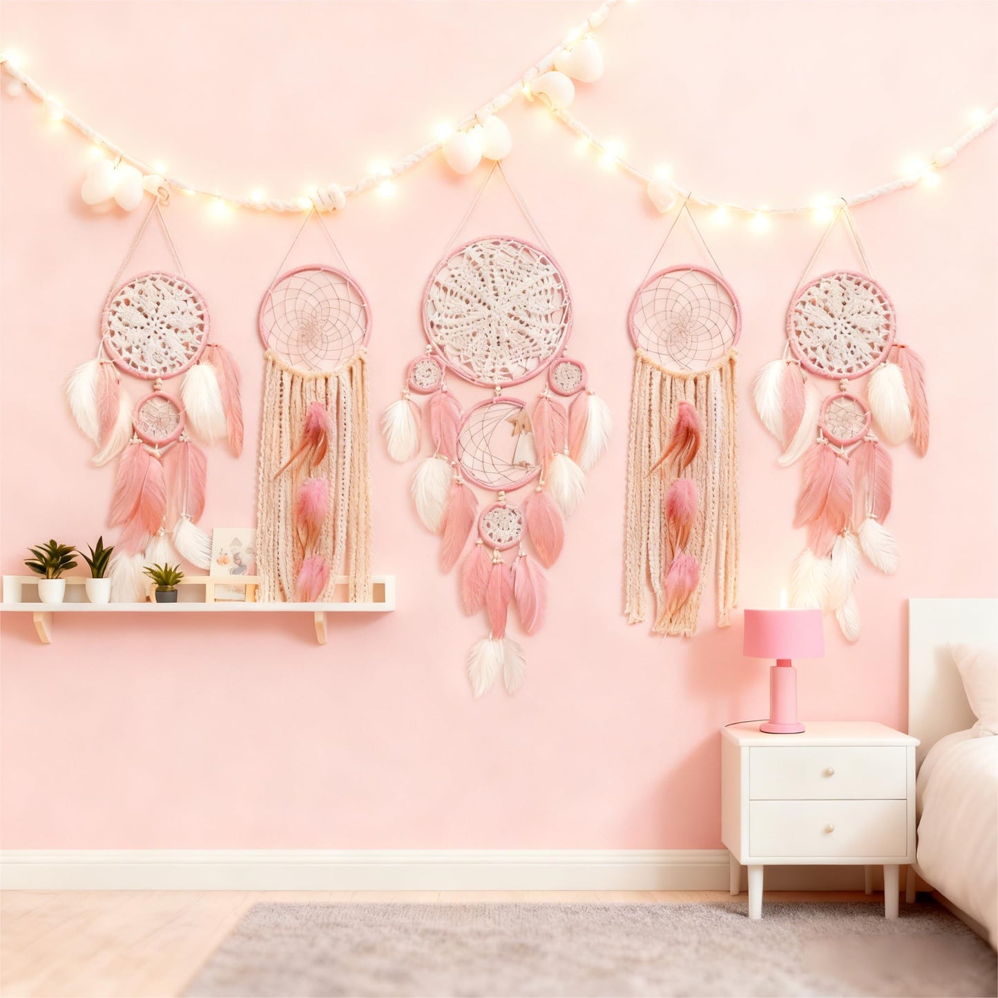 Dream Catcher Wall Decor,Large Boho Dream Catcher with Luxurious Feathers & Beads, Handmade Wall Hanging for Bedroom,Living Room, Gift Ready for Girls & Adults (Pink)