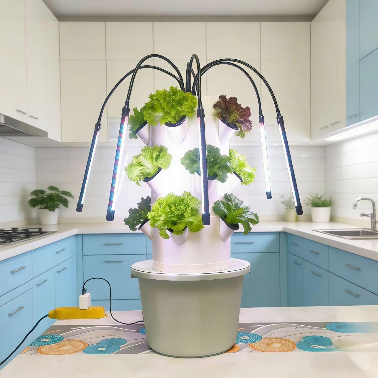 TIRUSS Vertical Hydroponic Growing System | 3-Layer 15-Hole Indoor Garden Kit with 6 LED Grow Lights & Water Pump | Soil-Free Smart Planter for Kitchen Herbs & Veggies | No Seeds Included