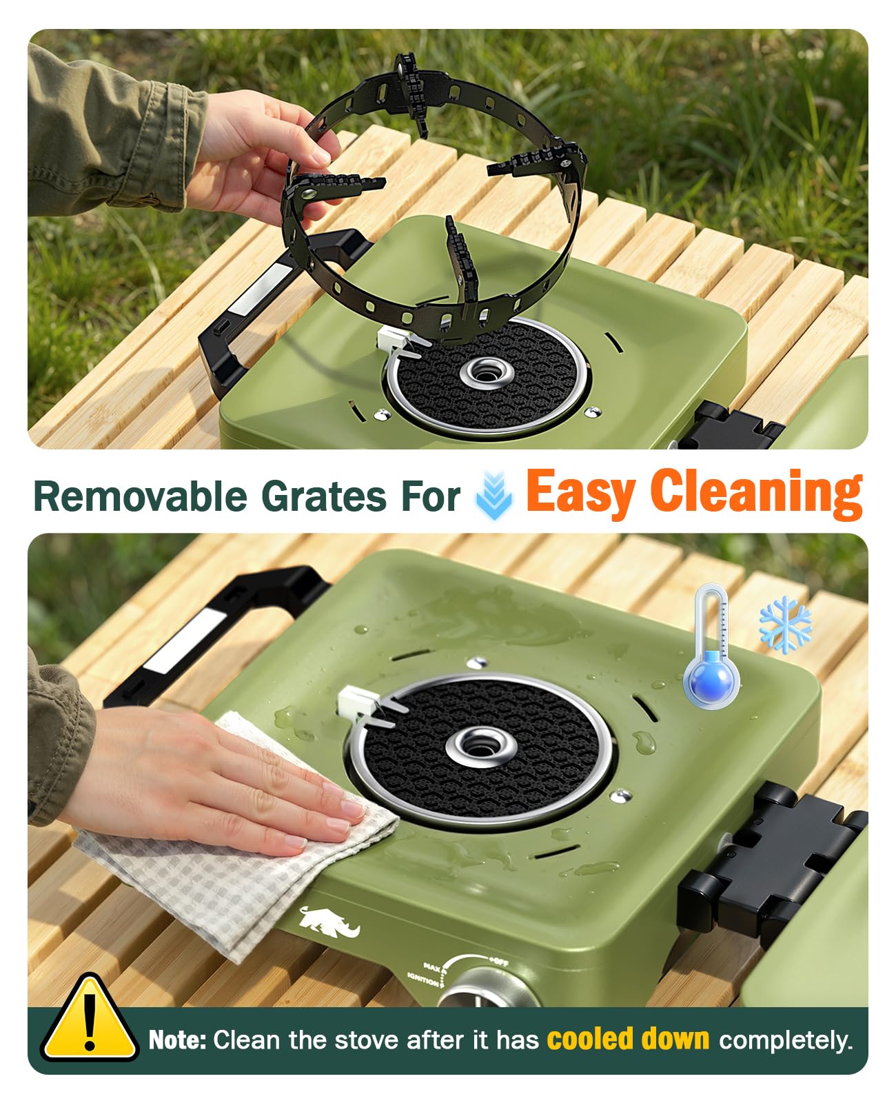 2 Propane Burners Camping Stove, 30,000 BTU Folding Camp Stove with Windproof Grates and Frying Pan, Portable Camping Stoves with Carrying Bag, Camping Essentials for Tailgating/Grilling/Coffee, Green