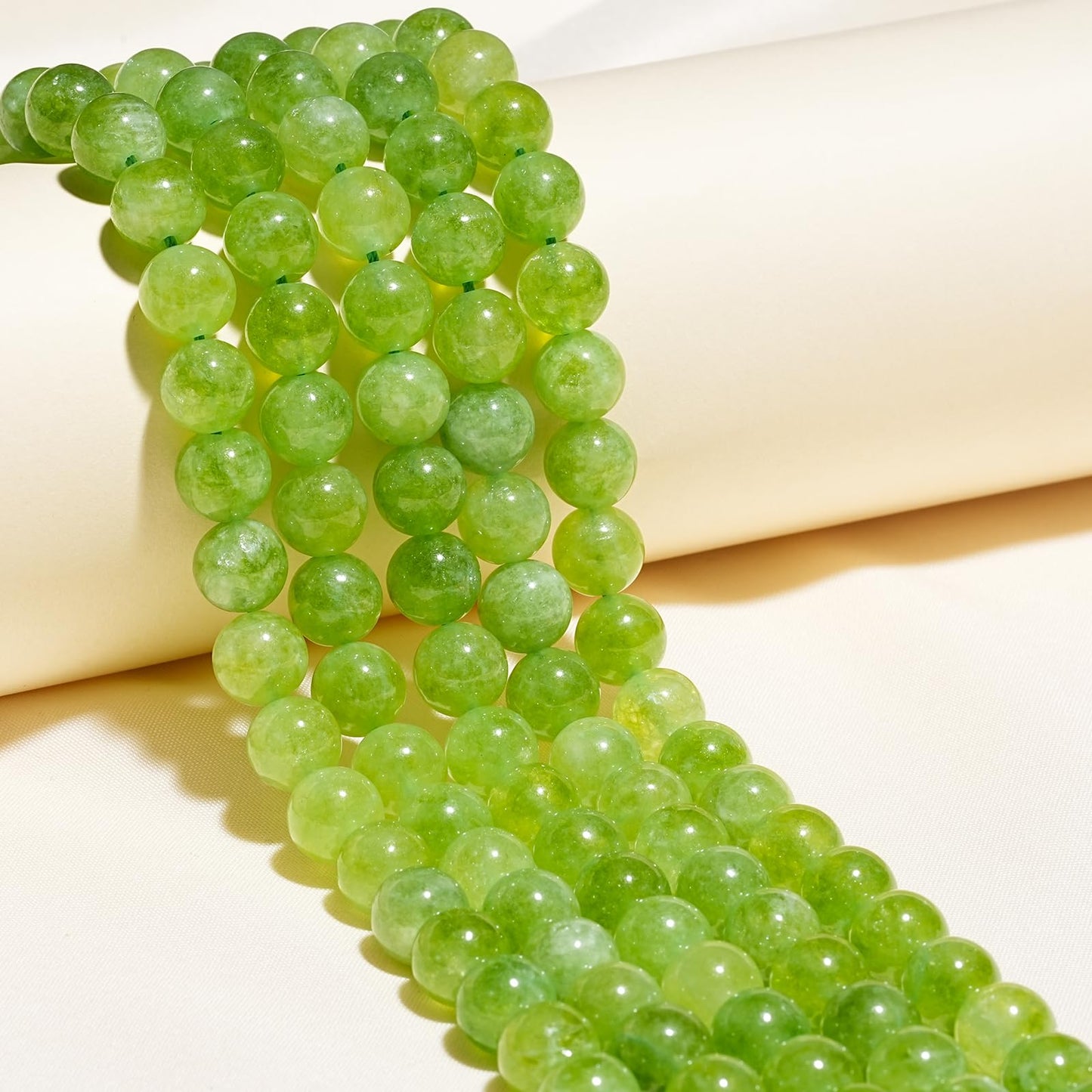 10mm Natural Green Peridot Gemstone Beads Polished Round Smooth Stone Beads for Bracelets Jewelry Making 15inch Loose Beads