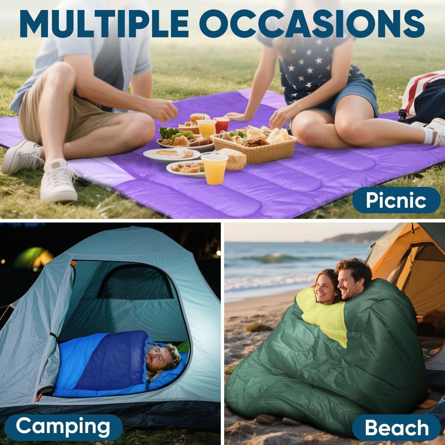 PTEROMY Sleeping Bags for Adults, Lightweight and Machine Washable, Water Resistant Backpacking Camping Sleeping Bag for Warm Cold Weather, Camping Essentials for Hiking Travel (Blue, 1.35kg)