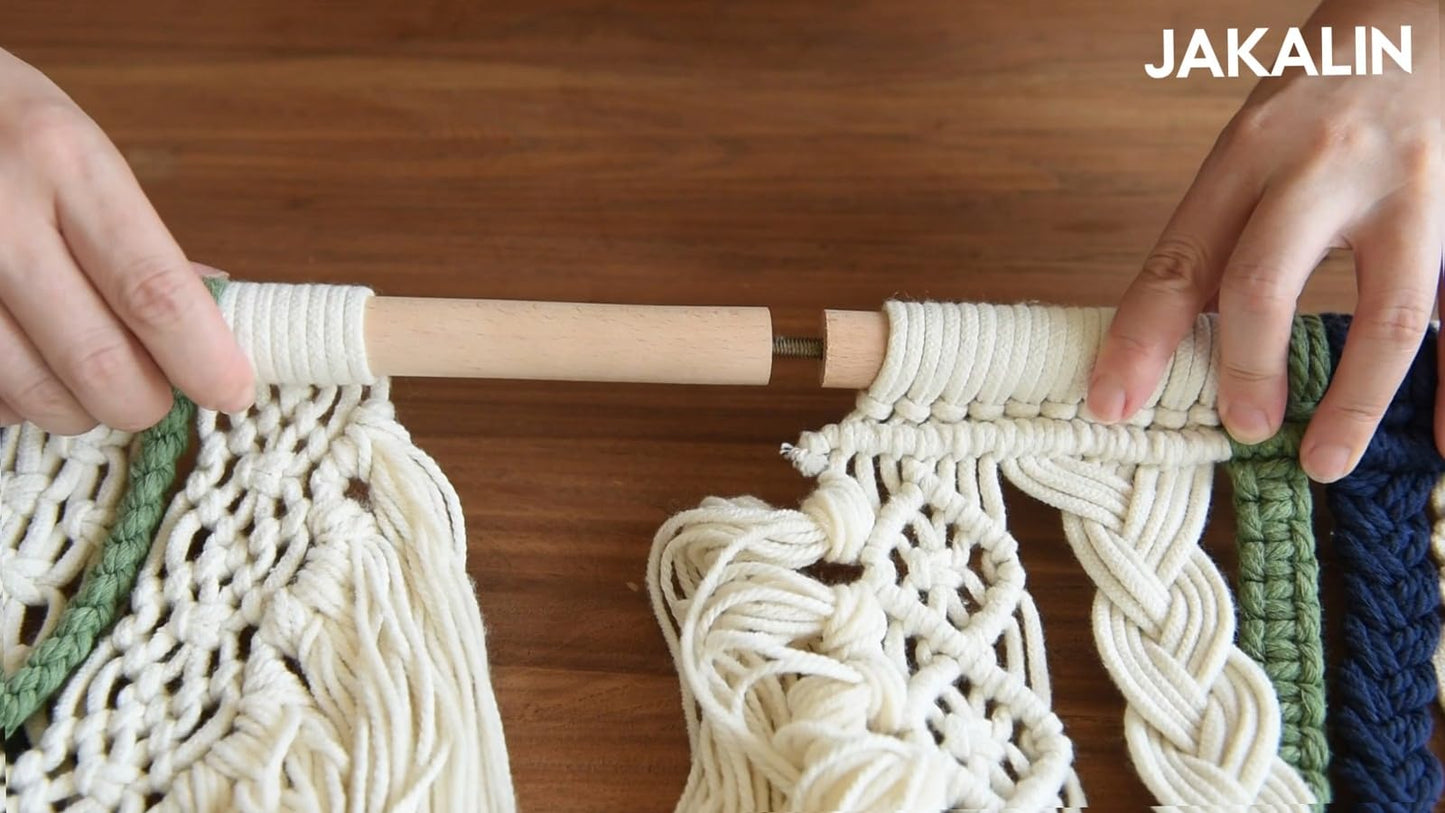 Jakalin Macrame Wall Hanging Boho Wall Decor Yarn Wall Art For Bedroom Living Room, Ivory Blue Green