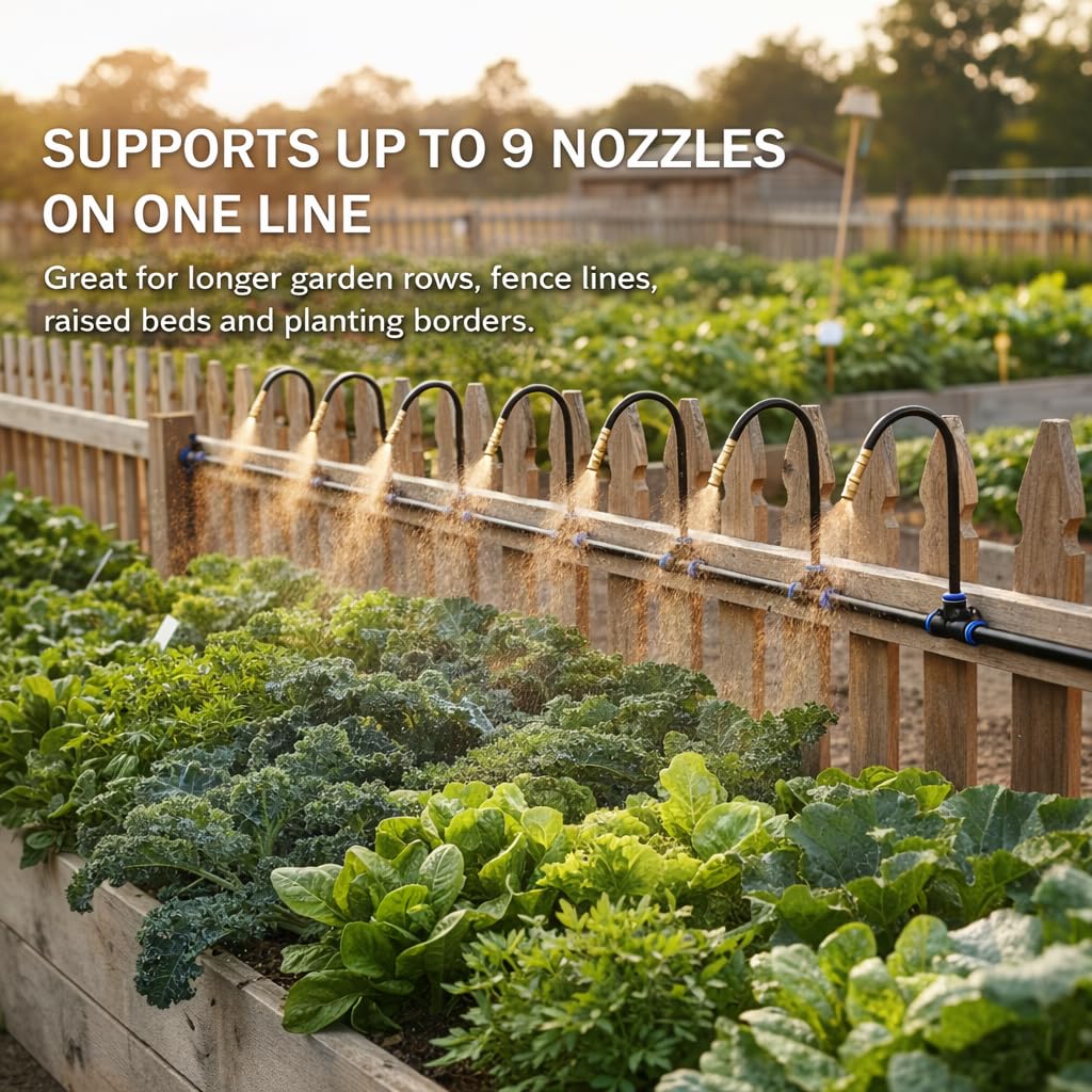 Automatic Garden Irrigation System 200ft, Upgraded Drip & Spray Watering Kit with 36 Adjustable Copper Nozzles for Raised Beds, Outdoor Garden, Lawn, Potted Plants & Greenhouse (200ft)