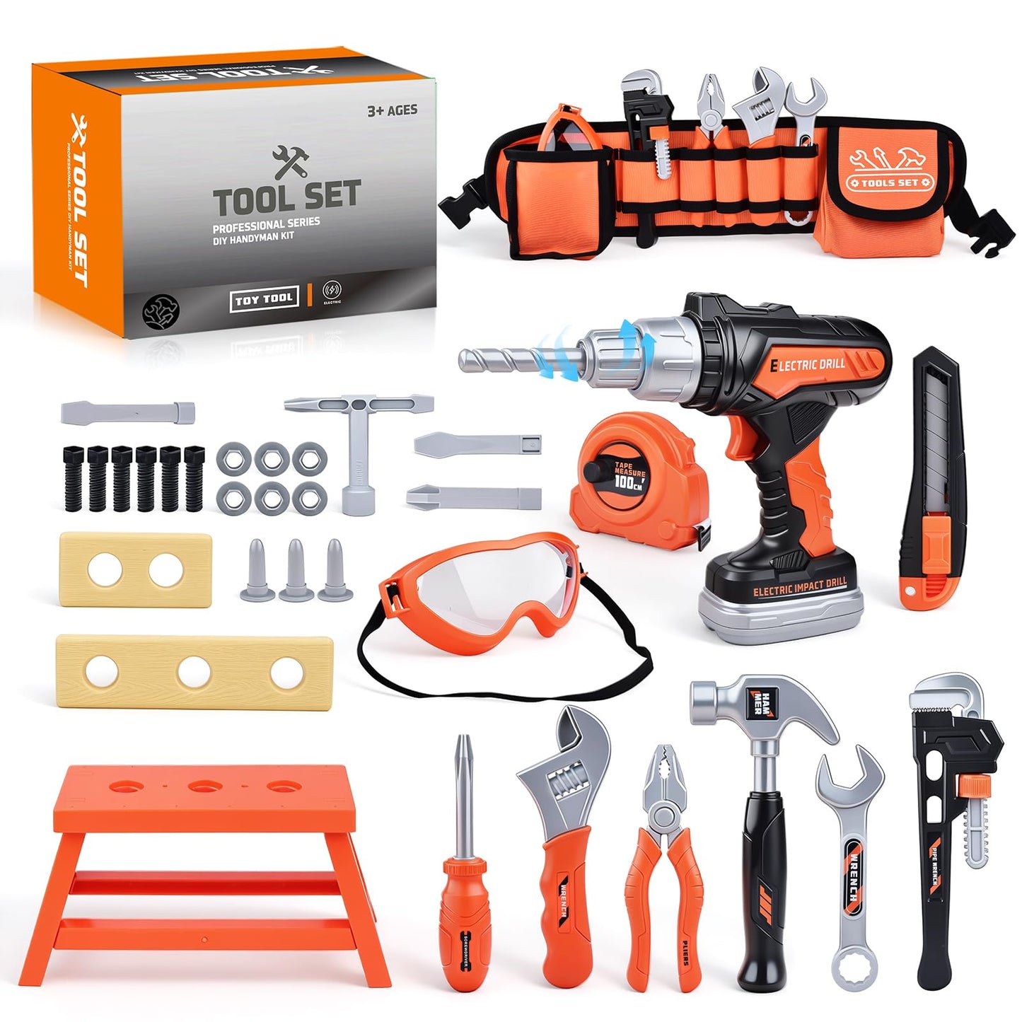 CASRRA Kids Tool Set Toddlers Tool Kit Kid Toddler Tools Belt 3 4 5 Year Old Construction Tools Toys for Boys Birthday Gifts Age 3 4 5