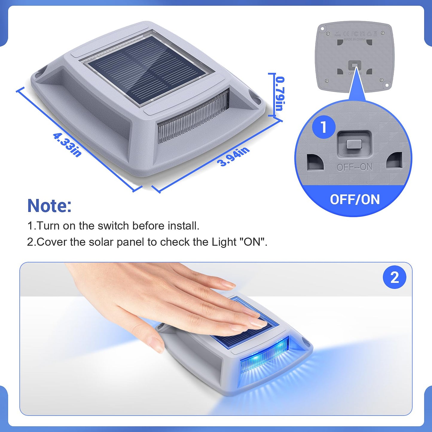 Etetale Solar Driveway Lights Outdoor 6 Pack, IP68 Waterproof Solar Powered Driveway Marker Deck Dock Lights for Steps Pathway Walkway Sidewalk Garden Yard Stair Marine (Blue)