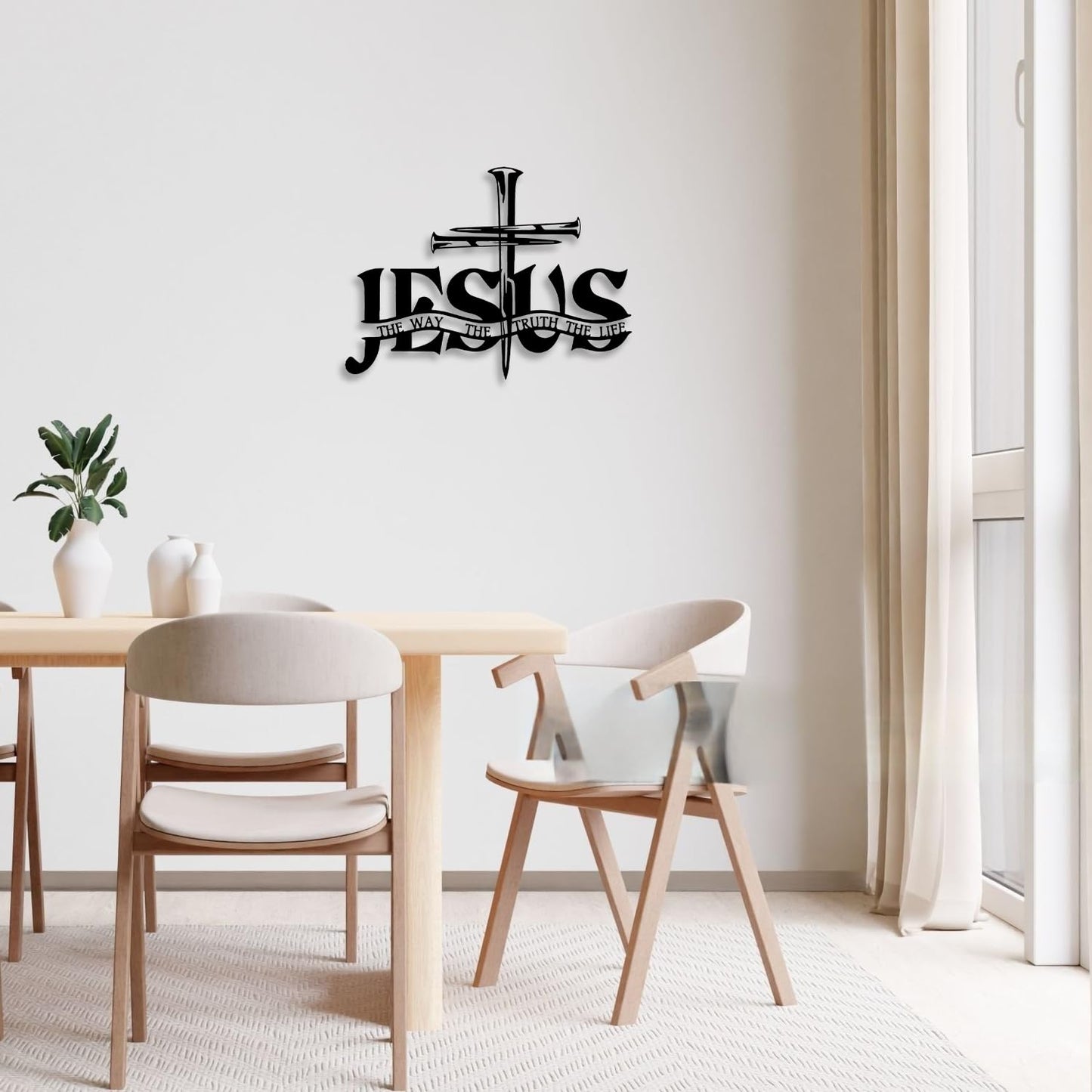 Cross Jesus Truth Metal Wall Decor - Religious Spiritual Faith Room Decor Black Wall Art Home Decor for Living Room, Bathroom, Bedroom, Dining Room, Church (Black)