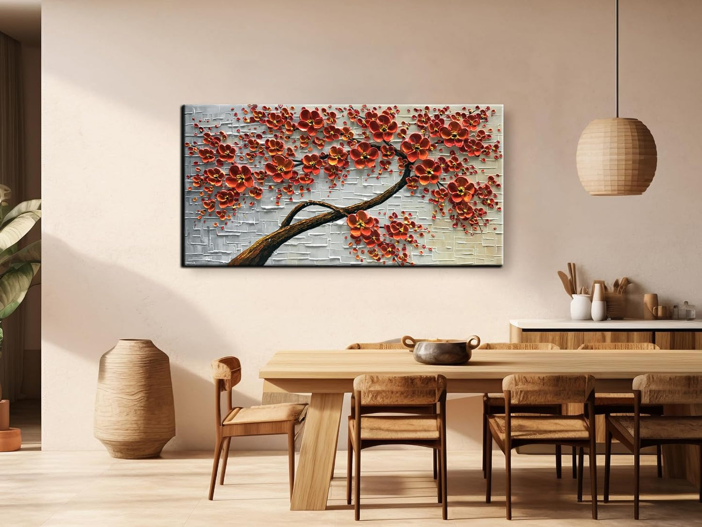 YaSheng Art -Large 3D Textured Framed Abstract Floral Oil Painting ,Wall Art for Living Room,hand painted Canvas Wall Art, Bedroom Wall Art Decor, 3D Red Floral Artwork, Modern Home Wall Decor 60x24inch