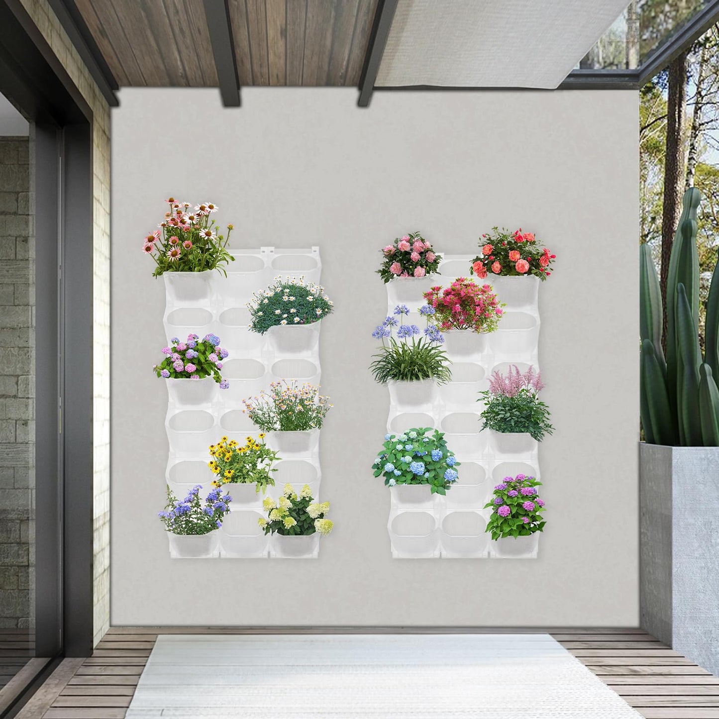 NTNOEA Vertical Wall Planter with 36 Self-Watering Pots, 180LB Capacity Stackable Garden Planter for Outdoor/Indoor, White Wall-Mounted Planters with Drip Irrigation for Herbs Flowers Vegetables