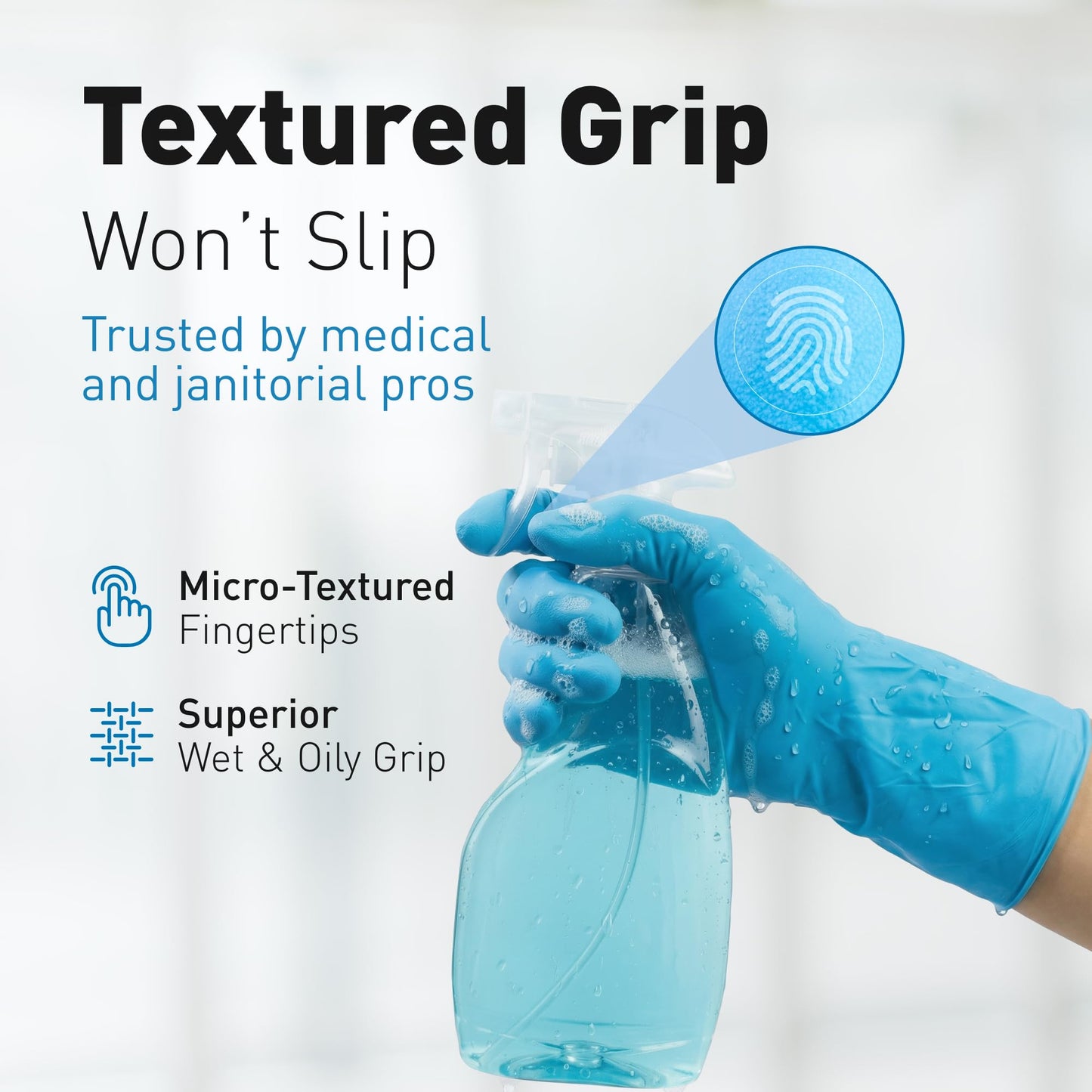 Raxwell Nitrile Gloves - Chemical Resistant Dishwashing Gloves - Textured Grip Waterproof Work Gloves - Heavy Duty Extended Cuff Protection - Large, Blue, 50 Count, 8.5 Mil