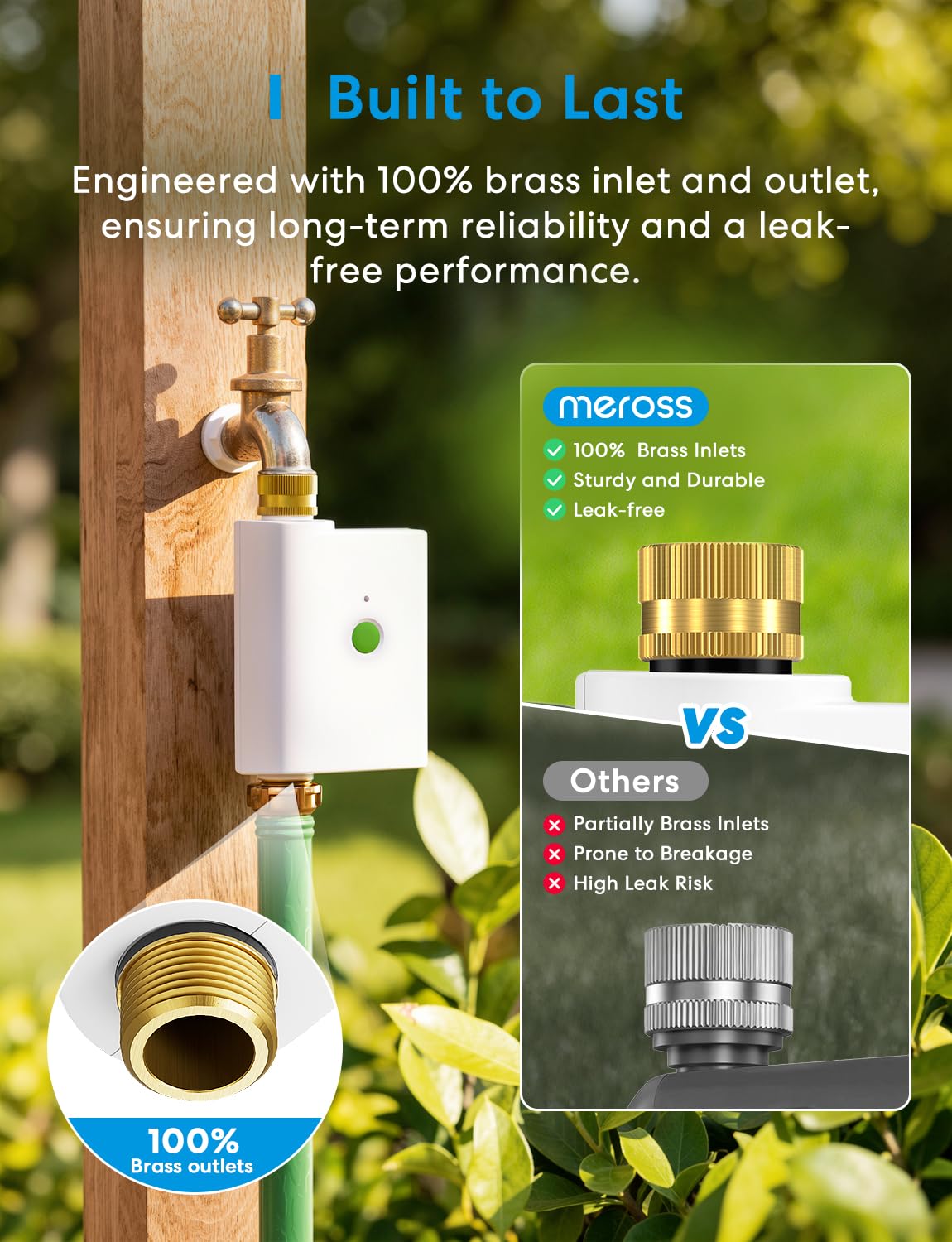 meross WiFi Water Timer for Garden Hose, Smart Hose Timer with Brass Inlet & Outet, WiFi Sprinkler Valve Work with Alexa & Google Assistant, Smart Rain Skip for Lawn, Garden & Yard