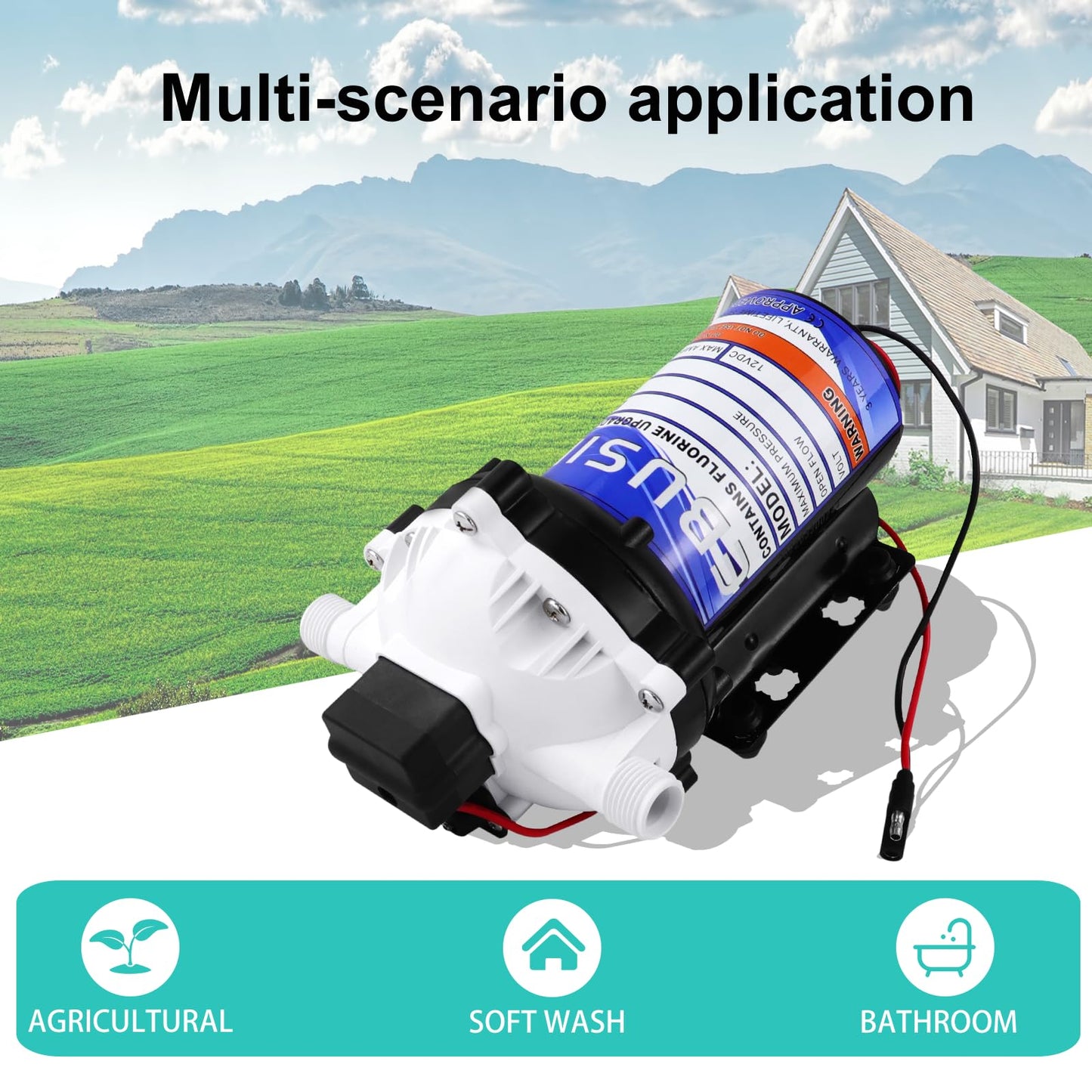 12V Pump, 5.5GPM Diaphragm Water Pump, 60Psi 1/2MNPT Connection,Self Priming Up to 10 Feet .Ideal for Sprayer and Pressure Washing (White)