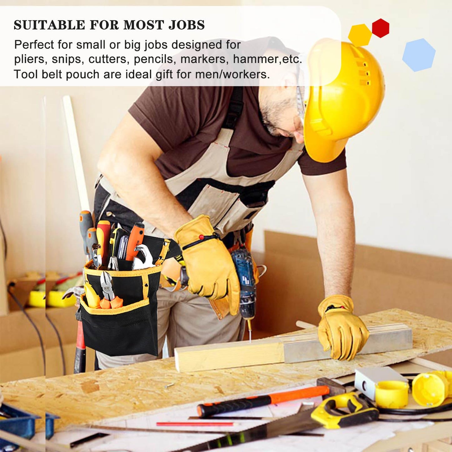 Tool Belt Pouch Carpenter Tool Belts for Men Women Utility Belt Tool Pouch With Belt Clip Adjustable Electrician Tool Belt Pouches Organizer With 3 pockets/1 Hammer Loop Canvas Garden Tool Apron Belt