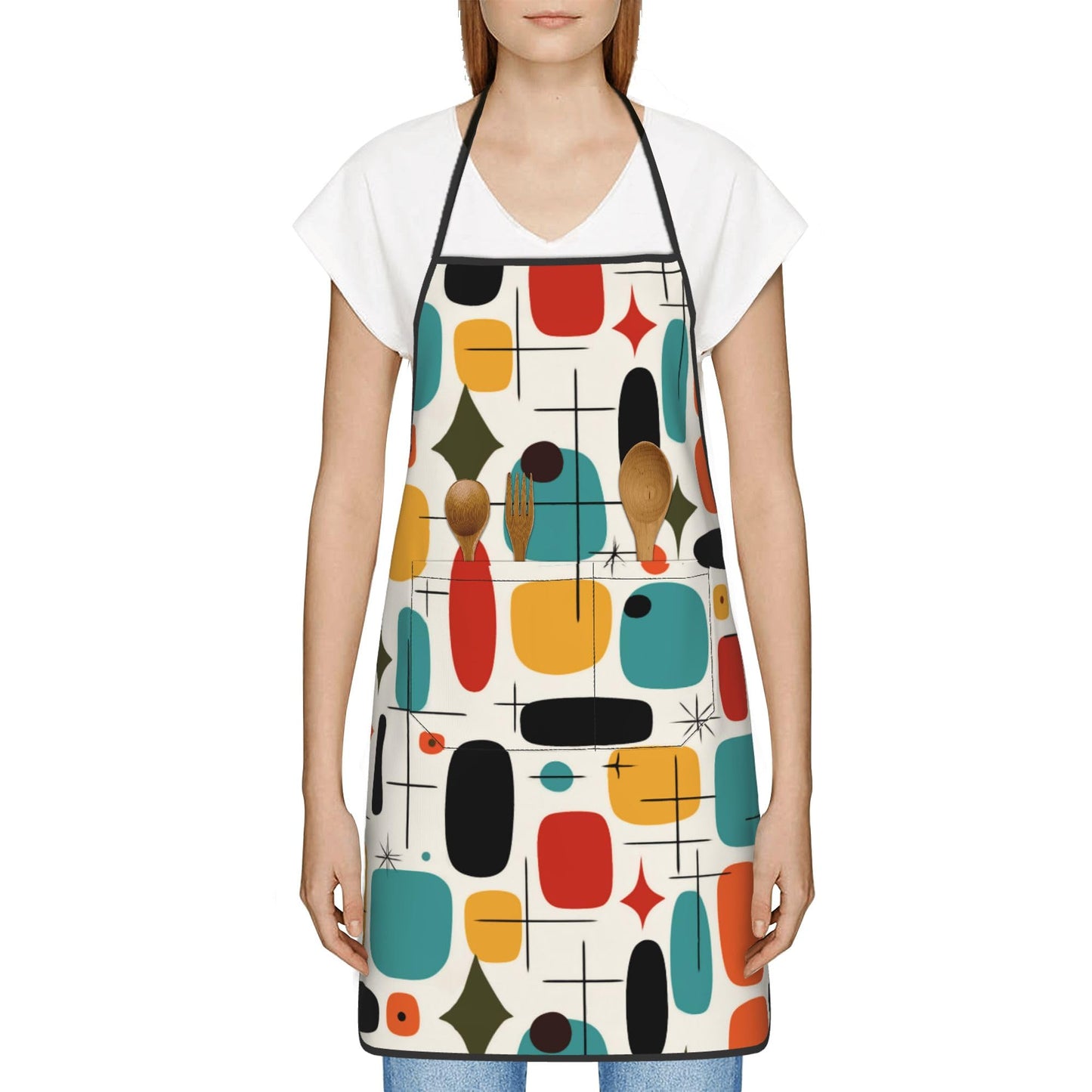 Mshutbna Mid Century Modern Kitchen Aprons for Men with Pockets Chef Apron for Women Cooking Gardening Baking Server Waitress