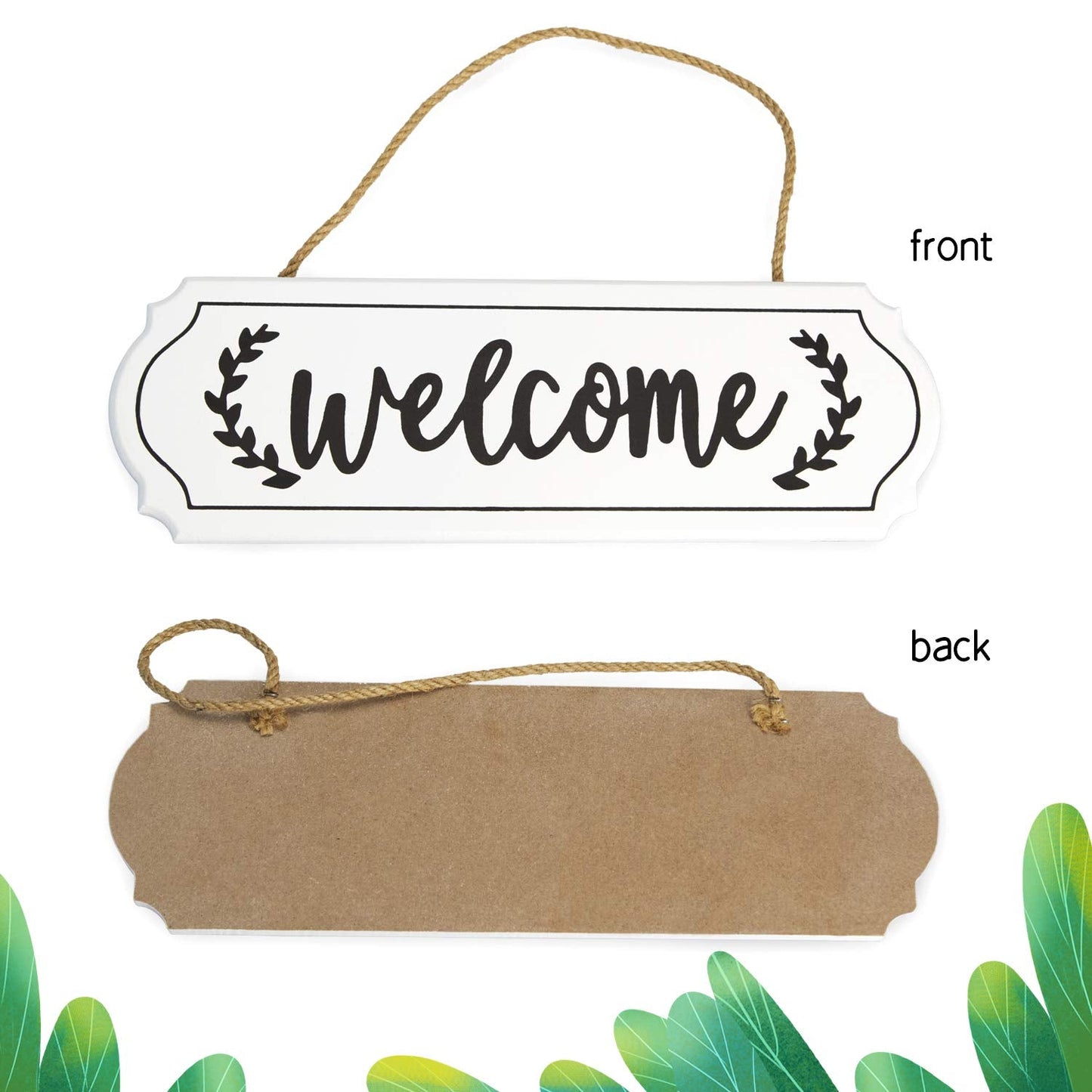 Rustic Wooden Welcome Sign for Farmhouse Decor - Wall Hanging, Porch Decor, White, 11.61 x 3.74 Inch