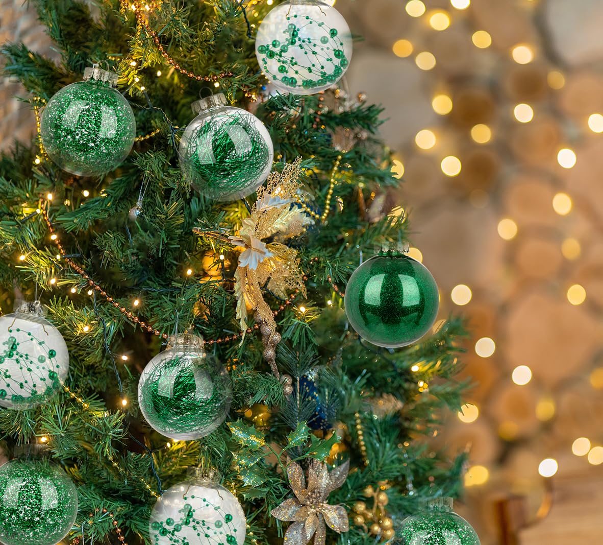 Briful 80mm/3.15" Shatterproof Clear Plastic Christmas Ball Ornaments Decorative Transparent Xmas Balls Baubles Set with Stuffed Delicate Decor Hanging Christmas Tree Ornaments(12 Counts, Green)