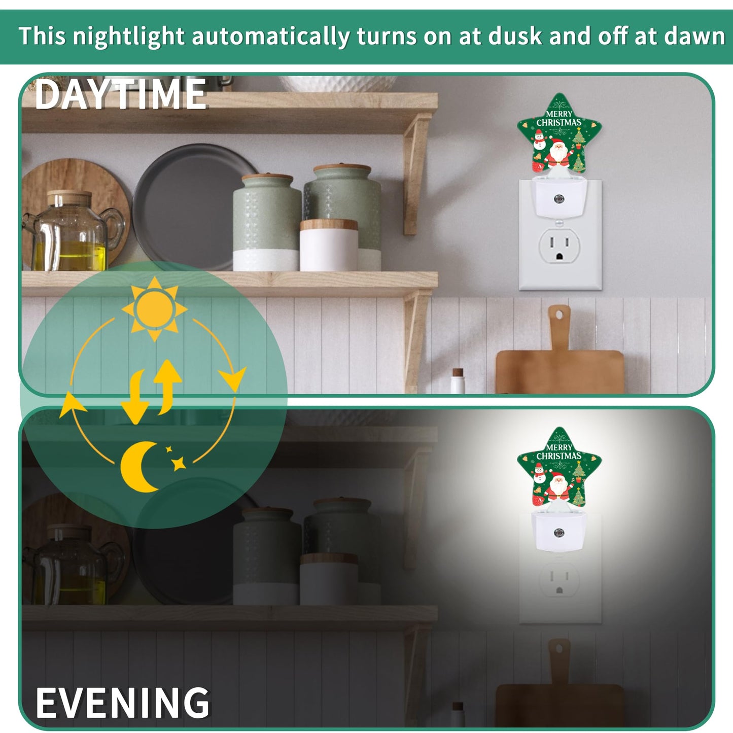 Star Night Light with Dusk to Dawn Sensor, Santa Claus Plug in Night Light for Kids Bedroom Nursery, Soft Warm Glow Lamp for Hallway Bathroom Energy Saving
