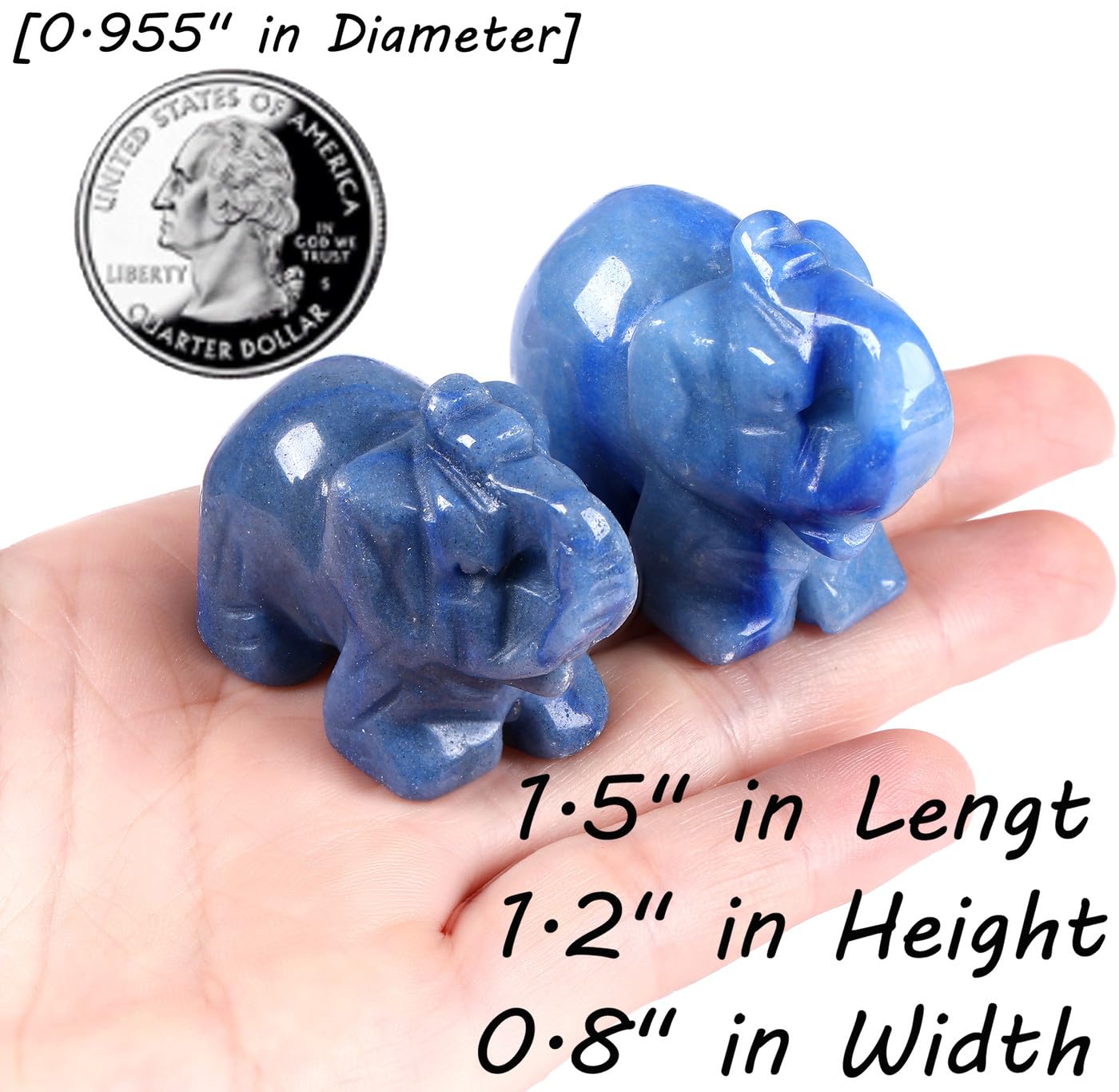 QINJIEJIE Blue Aventurine Crystals Elephant Decor Cute Desk Stones Polished Figurine Natural Gemstones Luck Decoration Home Room Office Pocket Hippie Decor Meditation Spiritual Gift for Women