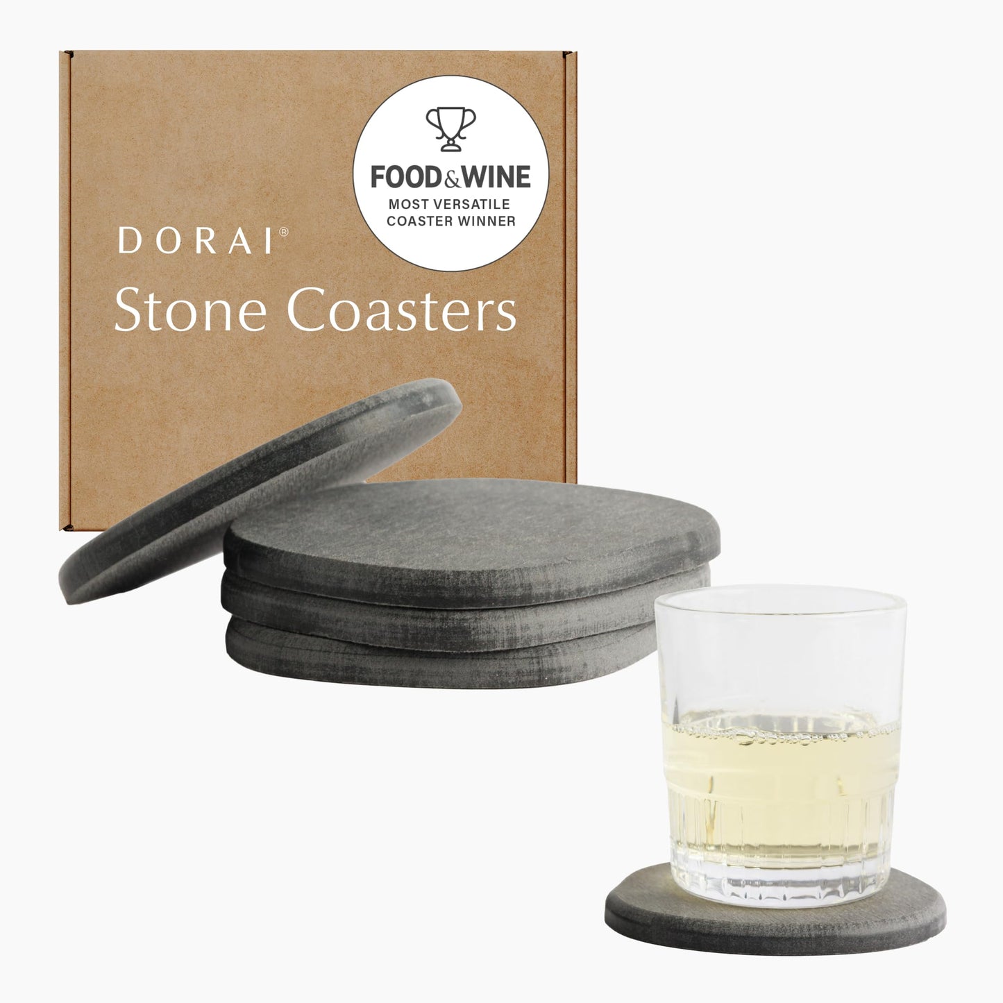Dorai Home Stone Coasters Set - Diatomaceous Earth Water-Absorbing Drink Coaster for Coffee Table, Kitchen or Bar, Modern Stone Appearance | Slate - Set of 4