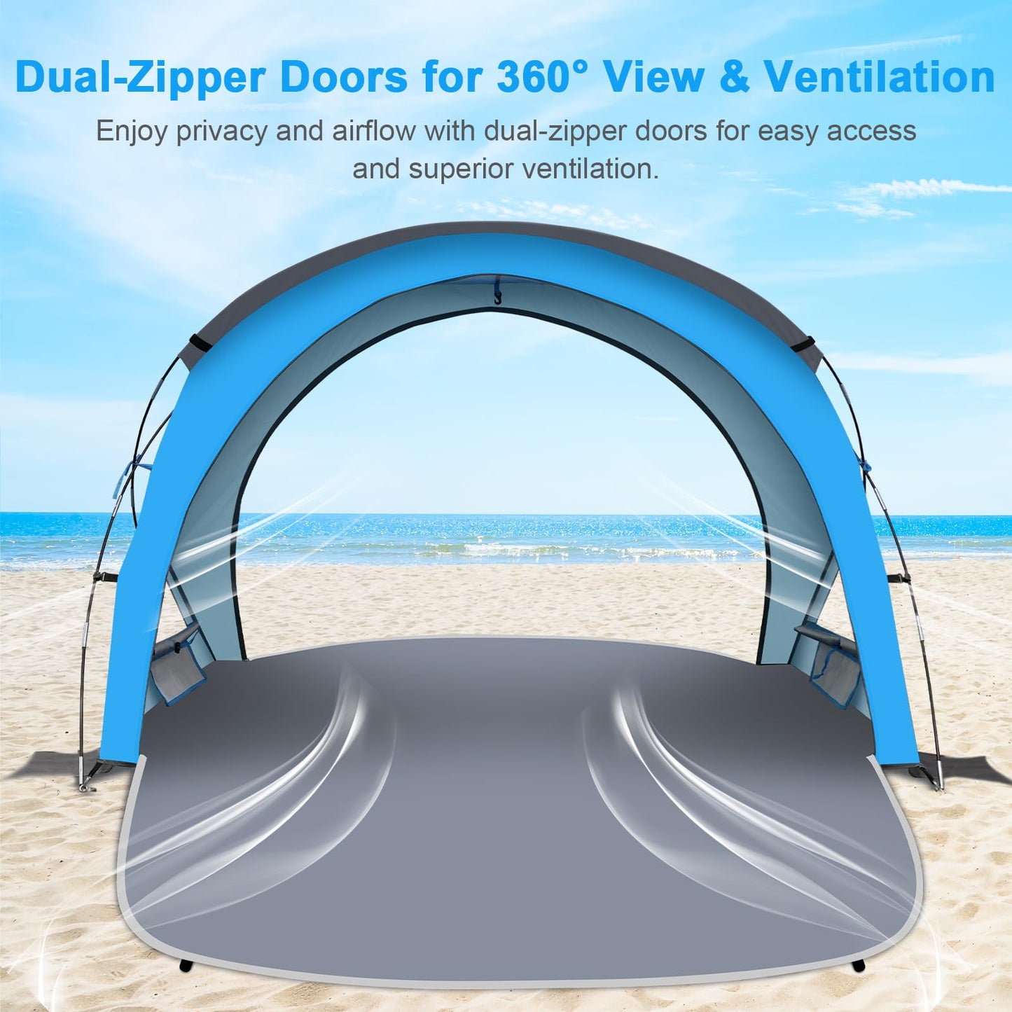 Gorich Beach Tent Sun Shelter with UPF50+ UV Protection for 1-2/3/4-5/6-7 Person, Lightweight & Portable Beach Shade Canopy with 2 Zippered Doors, Easy Setup Family Beach Umbrella