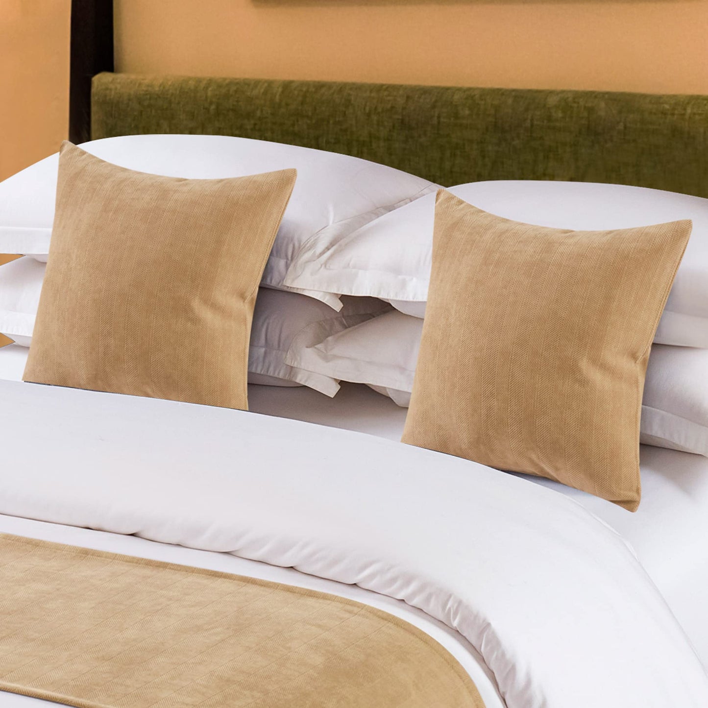 OSVINO Solid Bed Runner Textured Chenille Bed End Scarf Wear-Resistant Decorative Bedding Protection for Hotel Bedroom Wedding Room, Light Brown, Queen