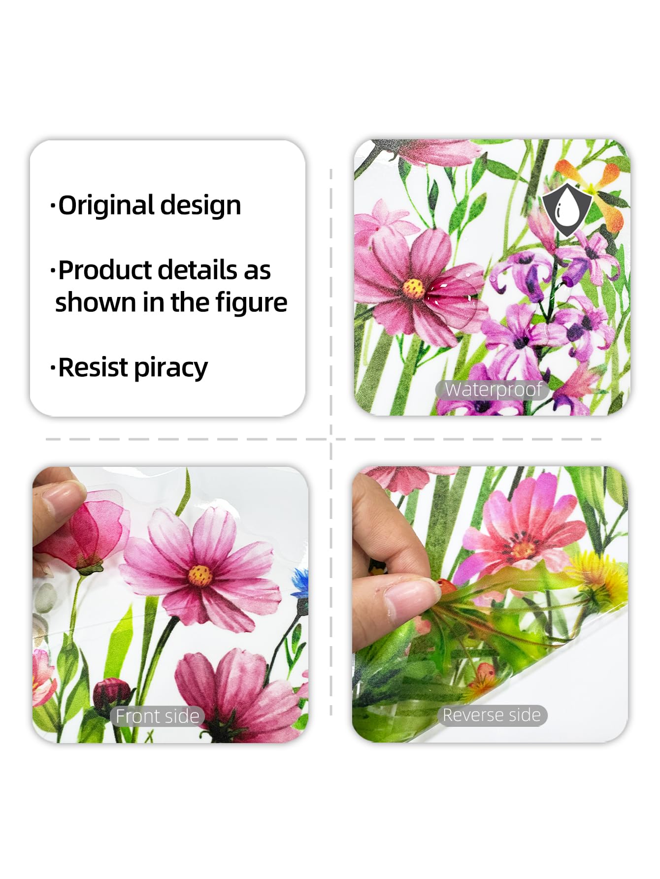 Colorful Wildflower Double-Sided Visual Window Stickers - Spring Summer Botanical Grass Decals PVC Static Cling Peel & Stick Removable Art Decals for Window Mirror Door,30 cm x 60 cm