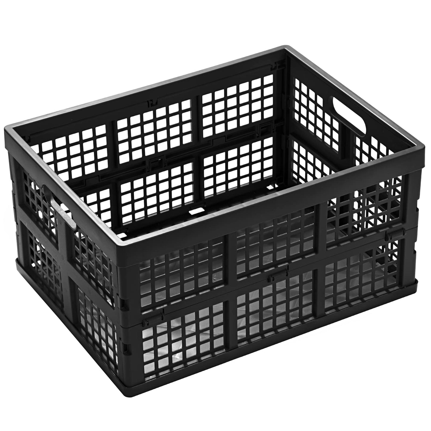 Eslite 34L Large Plastic Folding Storage Crates,Collapsible Crates for Storage,Pack of 3 (Black)