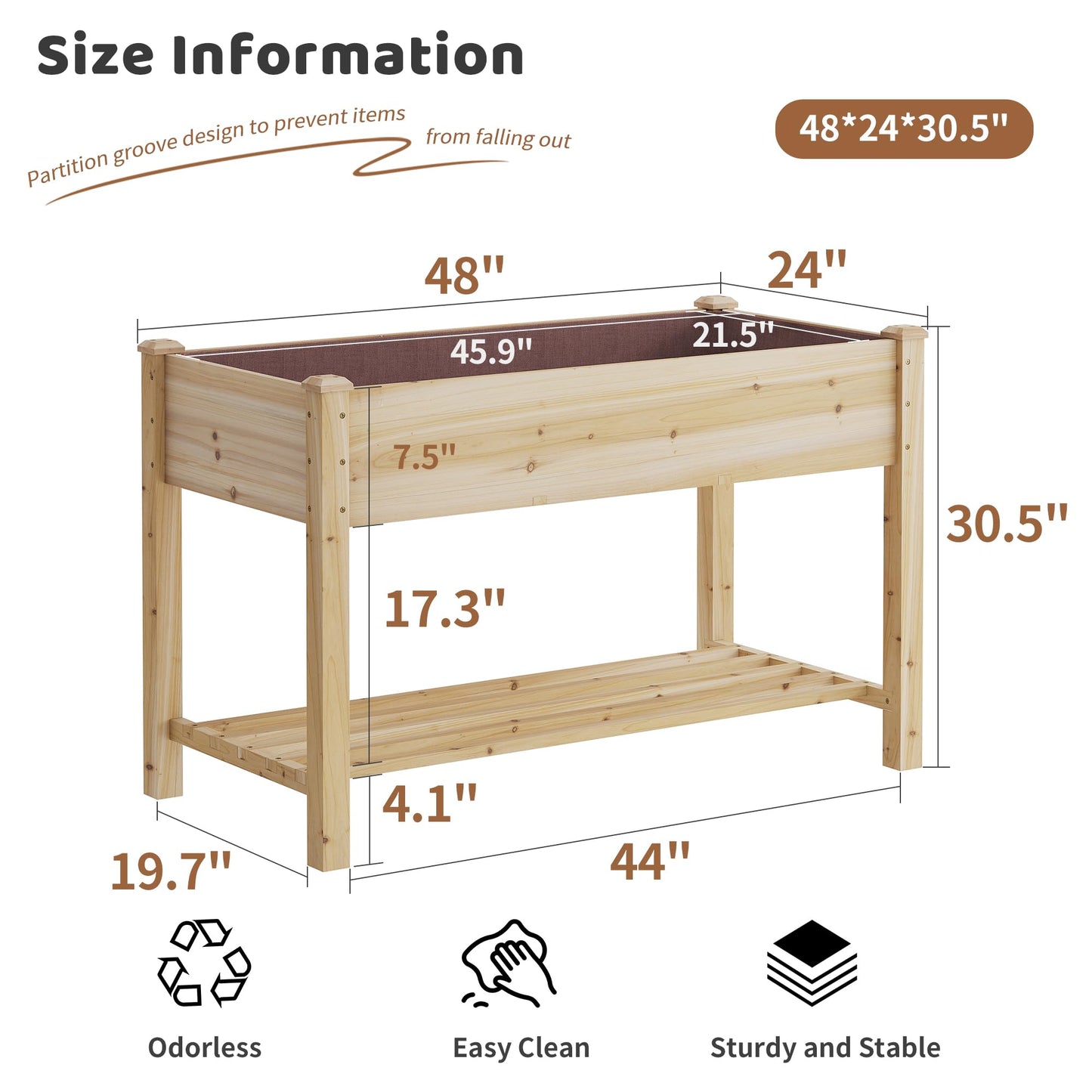 FILWH Raised Garden Bed with Legs Elevated Wooden Planter Box Stand Large Planter Stand Box for Fruits Vegetables Flowers with Divider with Bag - 48 * 24 * 30.5IN