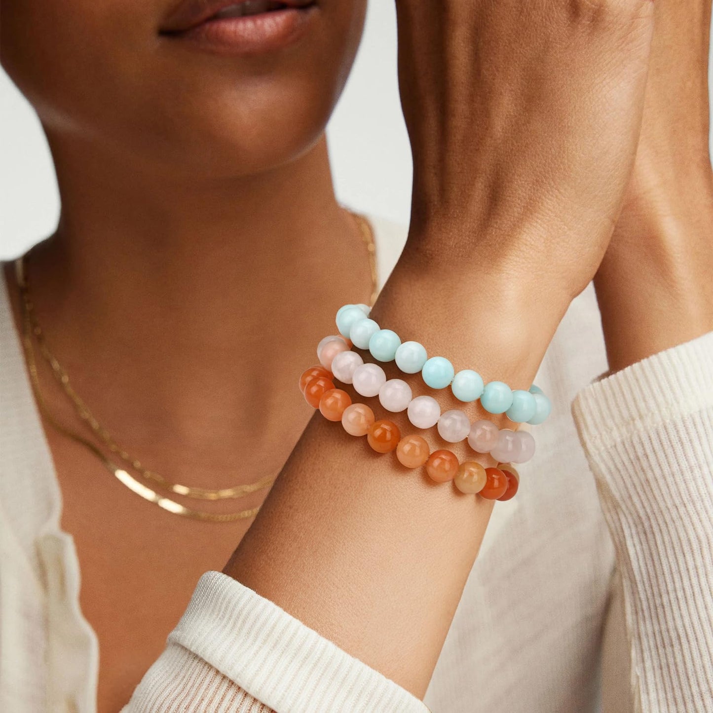 Pendlixy 3PCS Healing Crystal Bracelets for Women Men 8mm Pink Aventurine Amazonite Natural Stone Beaded Stretch Bracelet Handmade Gemstone Reiki Spiritual Jewelry Gifts