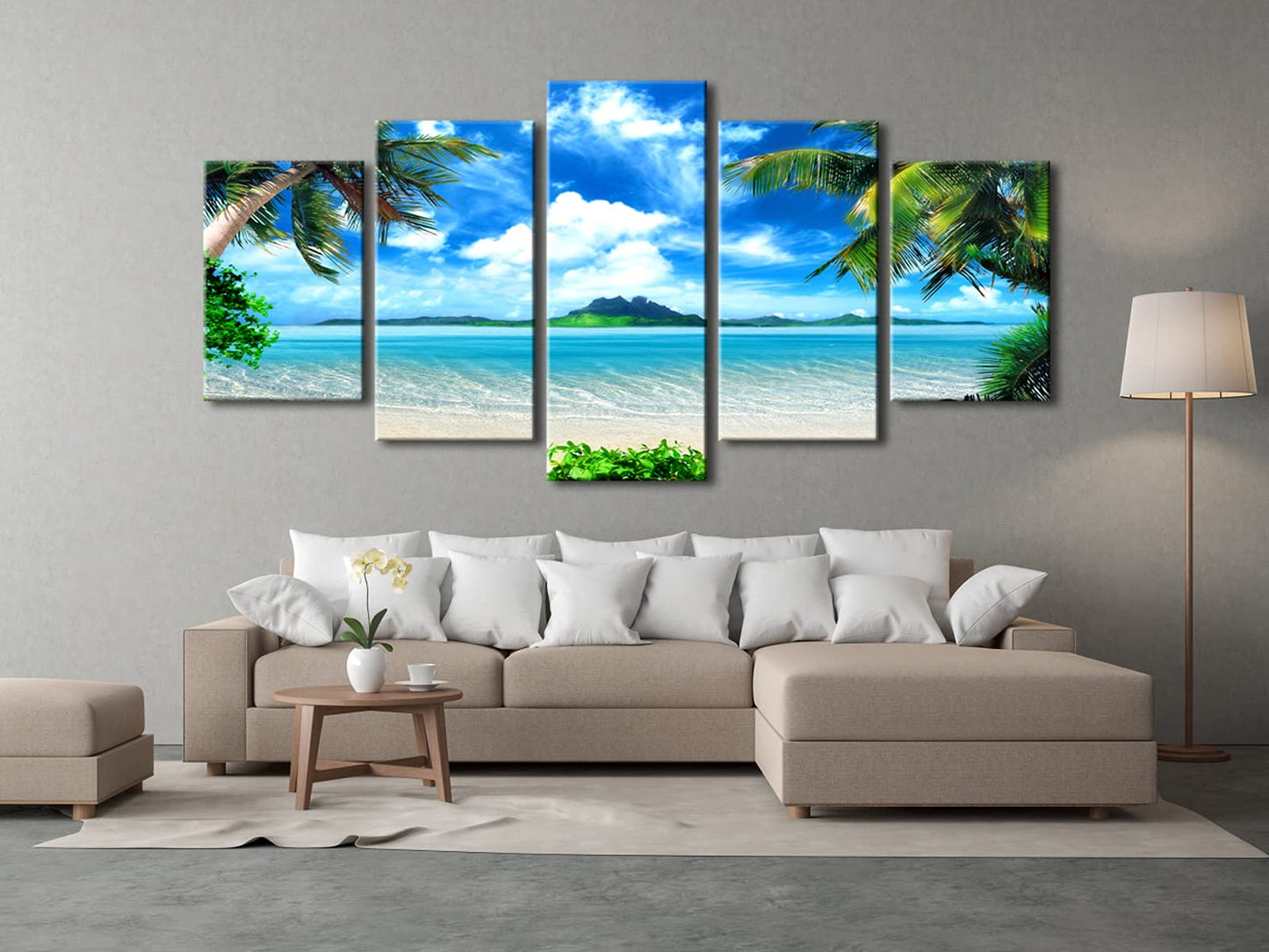 Pyradecor Modern 5 Piece Canvas Prints Artwork Contemporary Landscape Blue Sea Beach Pictures Paintings on Canvas Wall Art for Living Room Home Decorations Extra Large