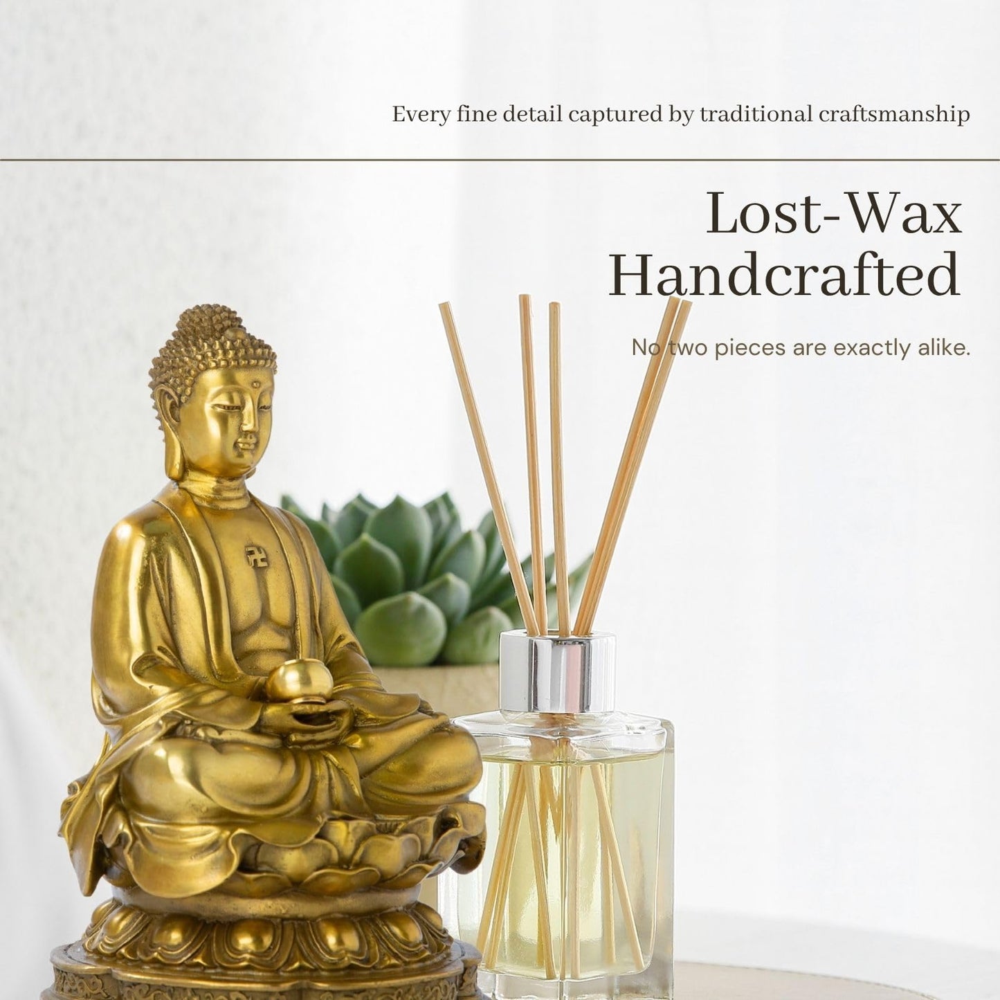 MILY-ART Lost-Wax Cast Genuine Brass Buddha Statue 7.87" – Heavy 3.3lb Handcrafted Meditating Figurine for Zen Garden, Shrine Altar, Meditation Room – Not Plated