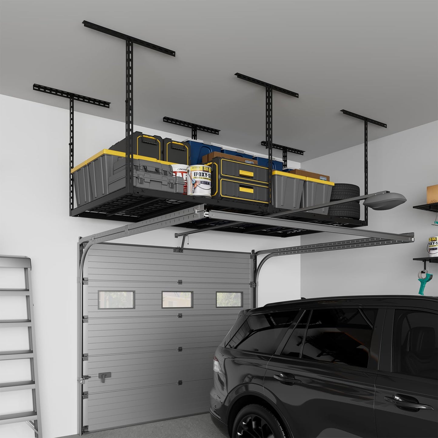 Jusgym 3X6FT Overhead Garage Storage Rack, 26"-40" Height Adjustable Garage Ceiling Storage Racks, Heavy Duty Metal Overhead Storage Organizer System, 450LBS Weight Capacity