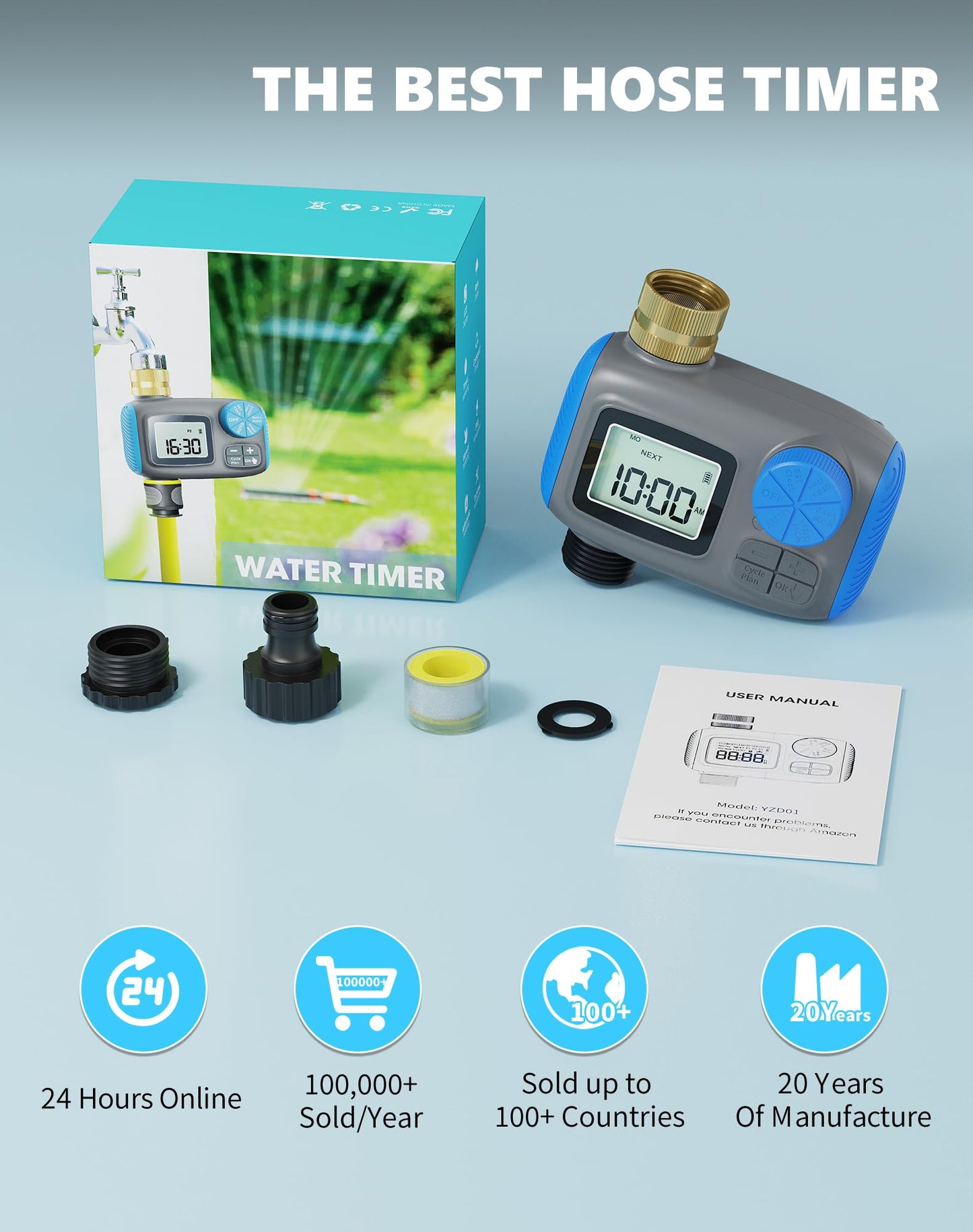 Grillum Sprinkler Timer with Brass Swivel, Hose Timers for Watering, Water Timer for Garden Hose, Digital Irrigation with Rain Delay & Manual Mode, Automatic Watering System for Outdoor Garden Lawn