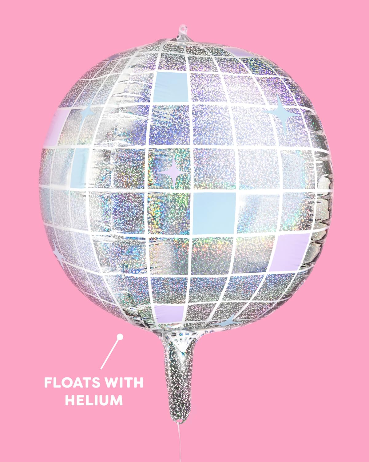 xo, Fetti Iridescent Disco Ball Metallic Silver Foil Balloons - 4 pk, 22" | Last Disco Bachelorette Decorations, Groovy Birthday Party Supplies, 70s Baby Shower, NYE, Space Cowboy