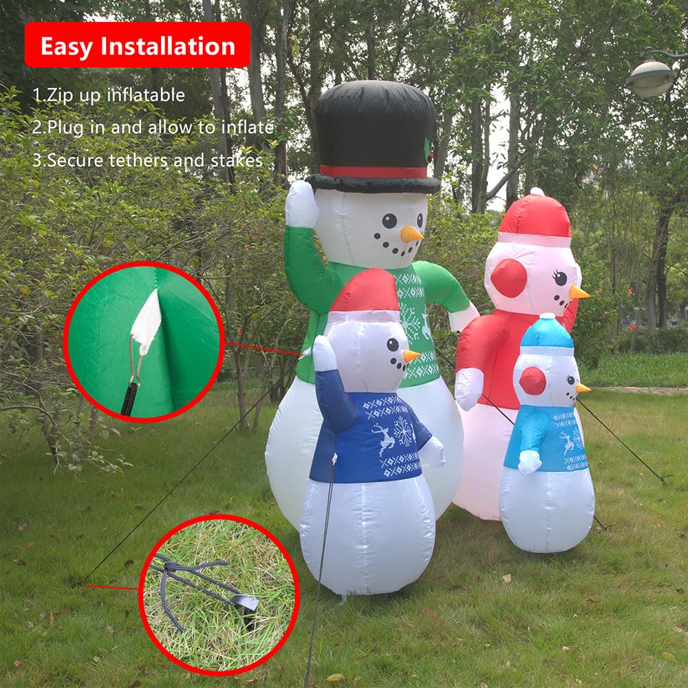 BORGOVA 6-Foot Inflatable Christmas Decorations - Set of 4 Inflatable Snowman Family Figures with Built-in LED Lights, Ideal for Garden Lawns and Outdoor Christmas Decor