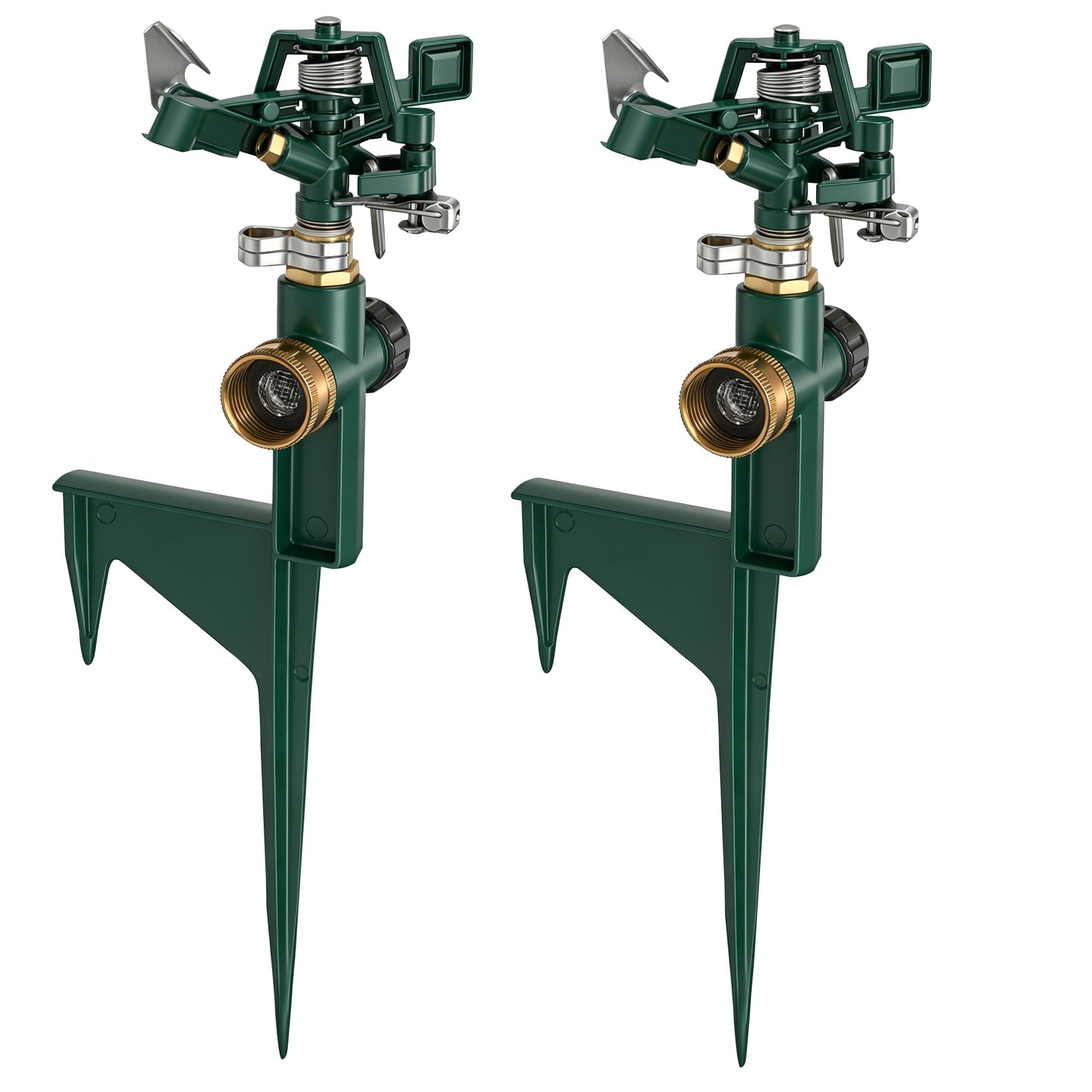 Hourleey 2 Pack Impact Sprinklers for Yard, Adjustable Pulsating Water Sprinkler Head on Step Spike, Zinc Alloy Lawn Sprinkler for 360 Degree Large Area Patio Garden Irrigation