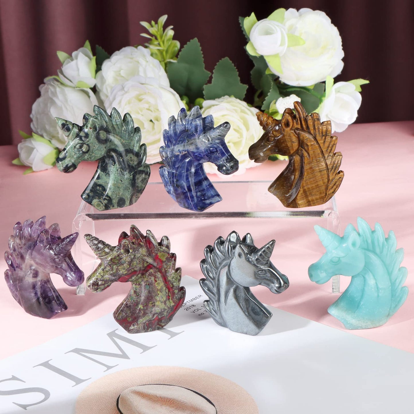 Artistone 3" Amethyst Crystal Unicorn Statue Hand Carved Gemstone Purple Unicorn Horse Stone Animal Carvings Collectible Figurine Reiki Meditation Desk Home Decor Gift