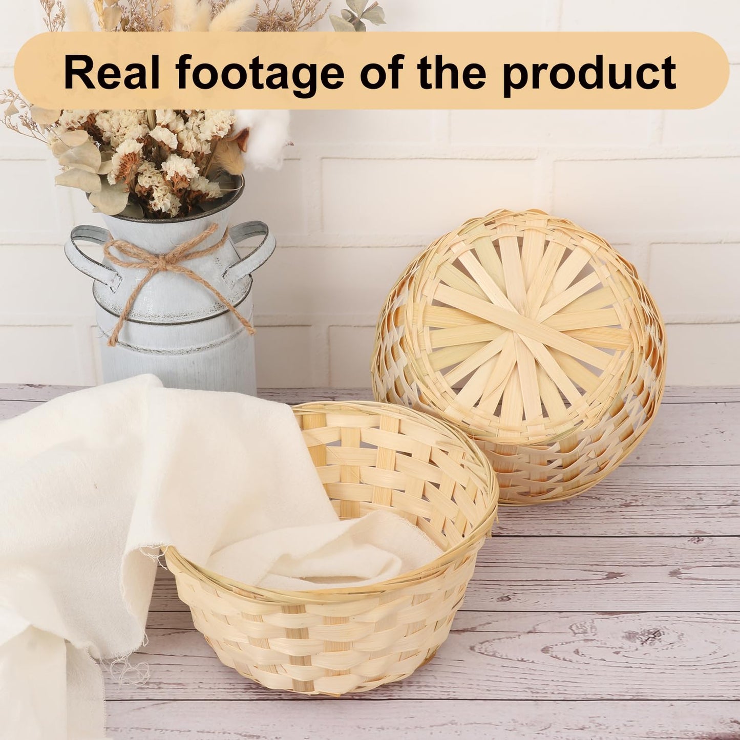 Geytetqi 10 Pack 8 Inch Round Bamboo Woven Fruit Baskets, Small Bamboo Wicker Gift Baskets for Kitchen, Restaurant, and Holiday Decor