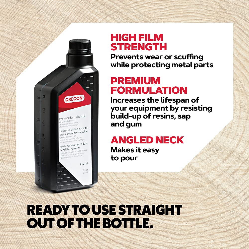 Oregon 54-026 Premium Bar and Chain Oil and Lubricant for Chainsaws, 1 Quart Bottle (32 fl.oz / 946 ml)