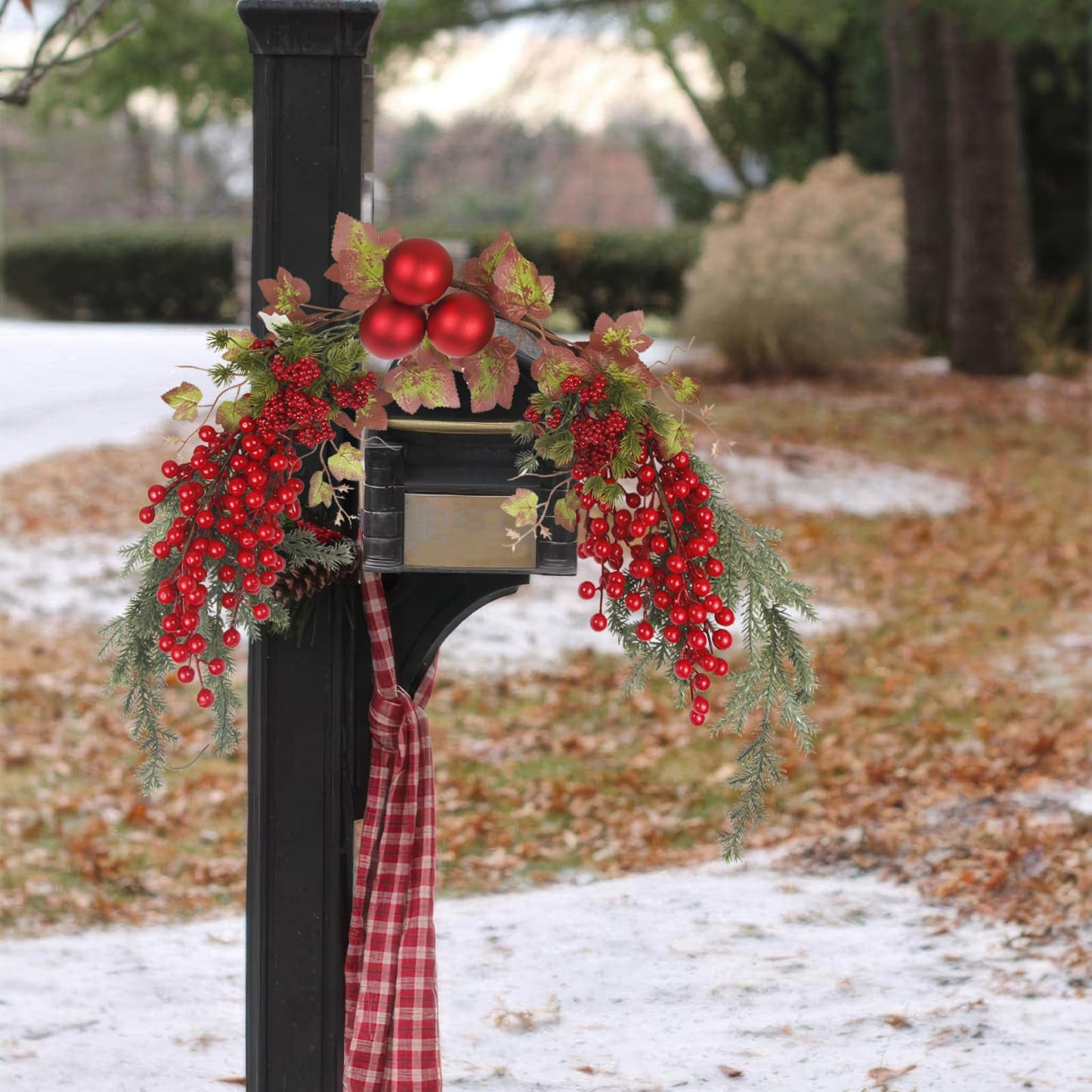 GhuaH Christmas Swag for Front Door 49" Artificial Door Swag Xmas Decorative with Red Berries Xmas Balls Christmas Swags for Stair Fireplace Mantle Mailbox Window Holiday Decor