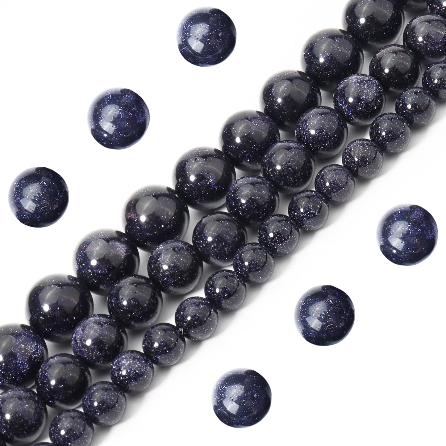 Siomia 45pcs 8mm Natural Blue Sandstone Gemstone Beads Energy Healing Crystal Round Loose Stone Beads for Jewelry Making, DIY Bracelets Necklaces