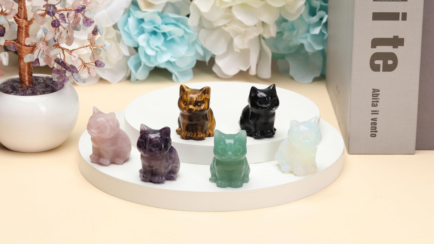 CrystalTears Tiger Eye Crystal Cat Figurine Carved Healing Crystal Gemstone Cat Lucky Cute Stone Cat Statue for Home Office Desk Meditation Decor Crystal Gifts for Women Men Cat Lover Christmas
